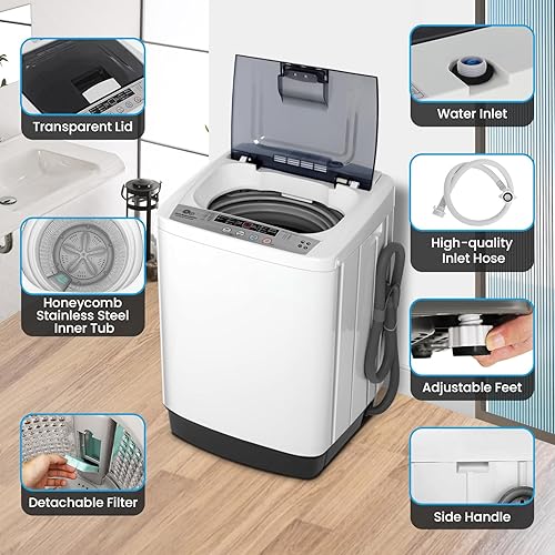Miniatura 4 de Nictemaw Portable Washing Machine 13.5Lbs, 1.8Cu.ft Compact Laundry Washer With 10 Programs 8 Water Leves LED Display & Drain Pump for Apartment
