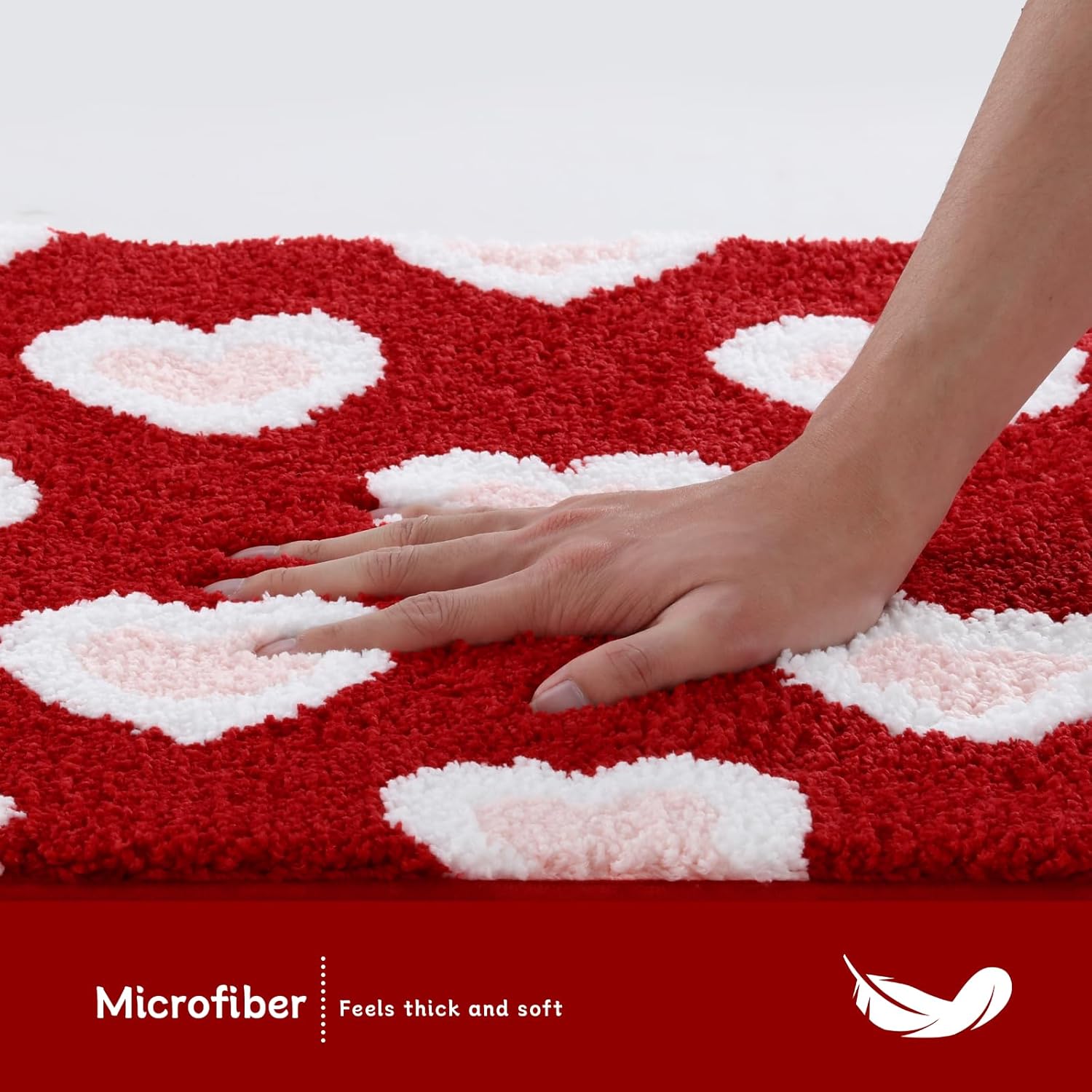 Moutina Valentines Day Bathroom Rug 20x32 Inch, Soft and Absorbent Tufted Love Heart Bath Mat Non Slip Washable, Valentines Bathroom Bedroom Decor for Couples