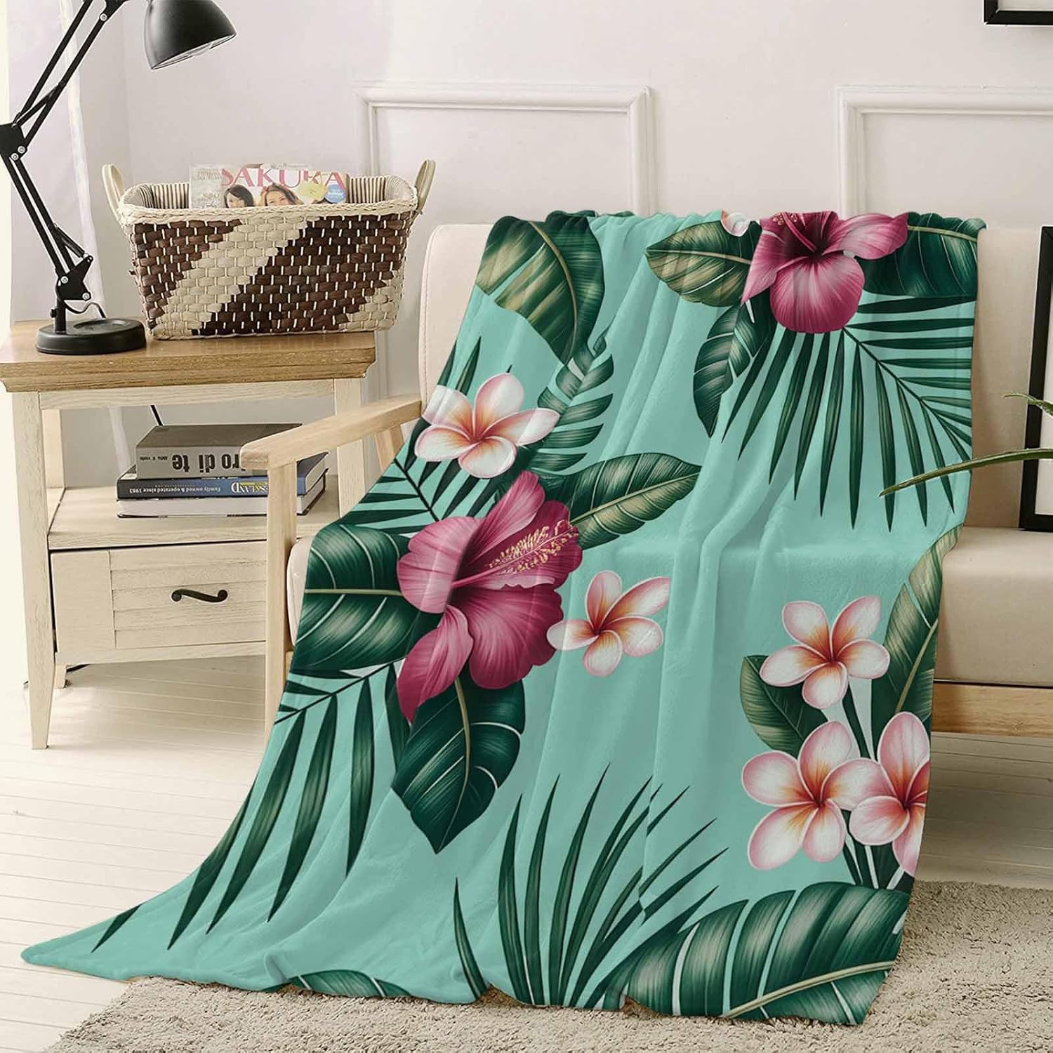Ultra Soft Flannel Fleece Bed Blanket Tropical Flowers Hibiscus Throw Blanket All Season Warm Fuzzy Light Weight Cozy Plush Blankets for Living Room/Bedroom 40" x 50" - Image 2
