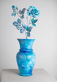 Large vase with artificial flowers roses Real work of art Hand painted flowers and vasa blue vase Christmas gift home decoration abstract vase Modern Art Vases for living room