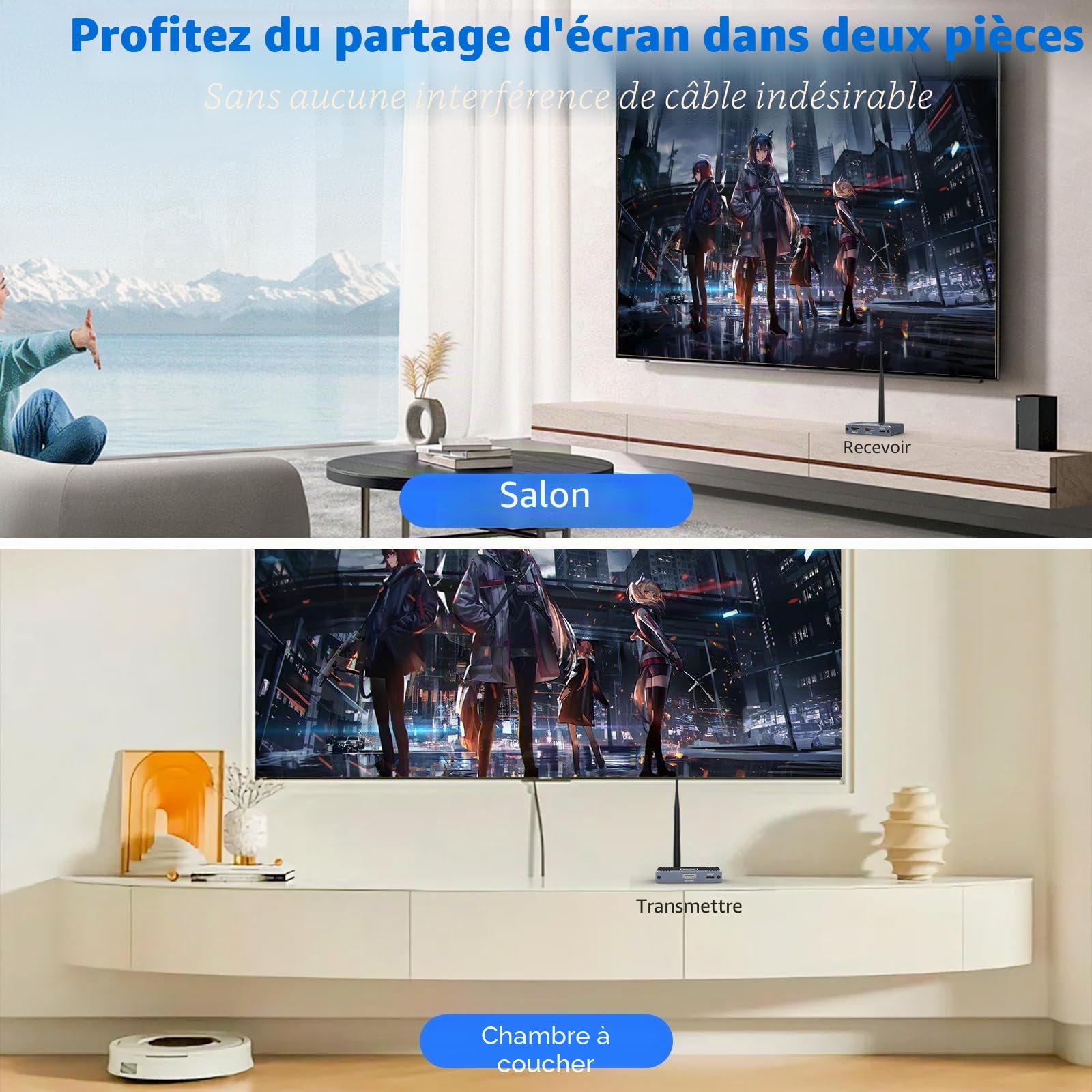 Émetteur et récepteur HDMI sans fil, kit d'extension USB-C vers HDMI jusqu'à 656Ft/200 m, 1080p @ 60 Hz, pour STB, ordinateur portable, appareil photo, PC, Netflix, YouTube