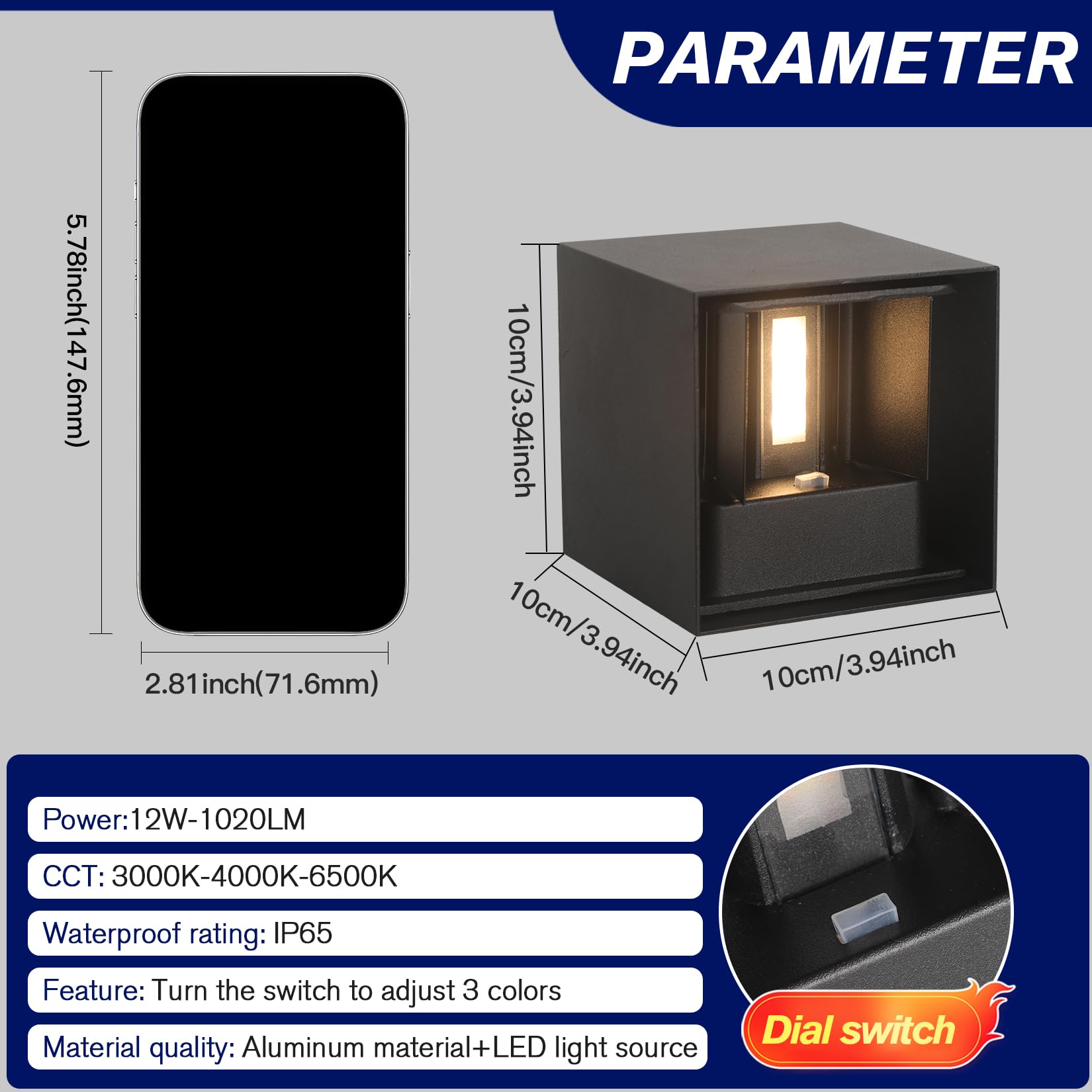 wisdom line Lampada da parete per esterni da 6W nero opaco, 3 temperature di colore, regolazione dell'angolo del fascio luminoso superiore e inferiore, impermeabile IP65, lampada a parete 2 pezzi