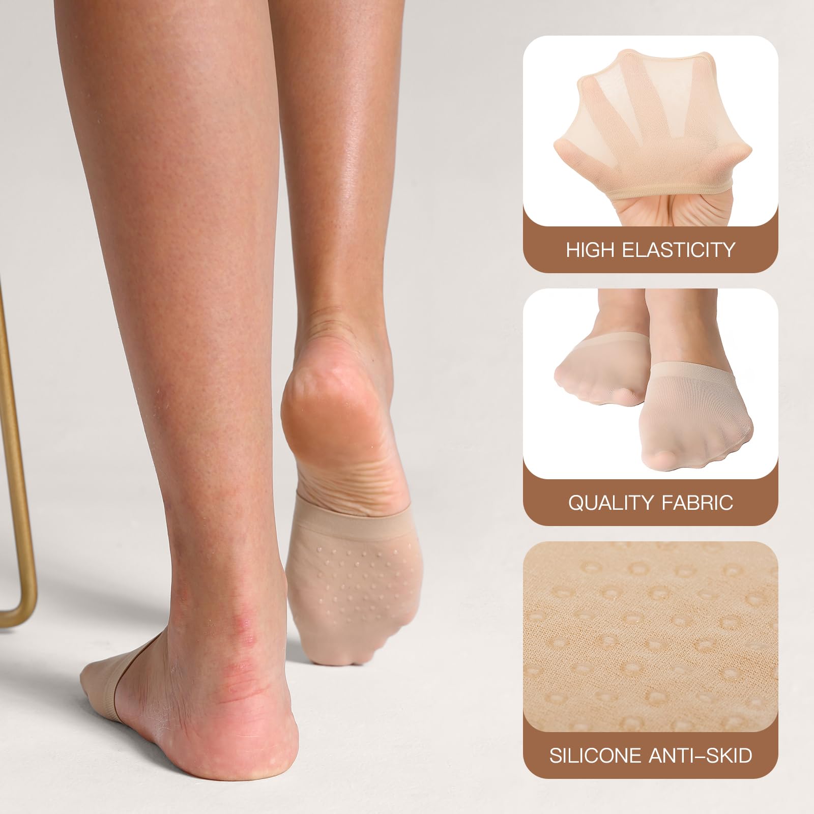 Yilanmy Calcetines de dedo para mujer, 6 pares, medias medias medias para tacones, forro invisible, cubierta para los dedos, calcetines antideslizantes | Calcetines antideslizantes de nailon para niñas