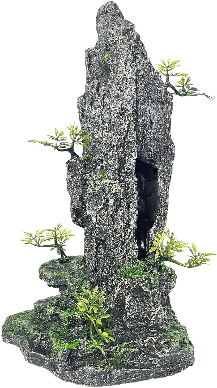 Aquarium Decoration Large and Tall for Fish Tank Rock Thematic Ornaments Aquarium Mountain View Stone Ornaments Aquarium Decor Tree House Cave Fish Tank Landscape – Extra Large