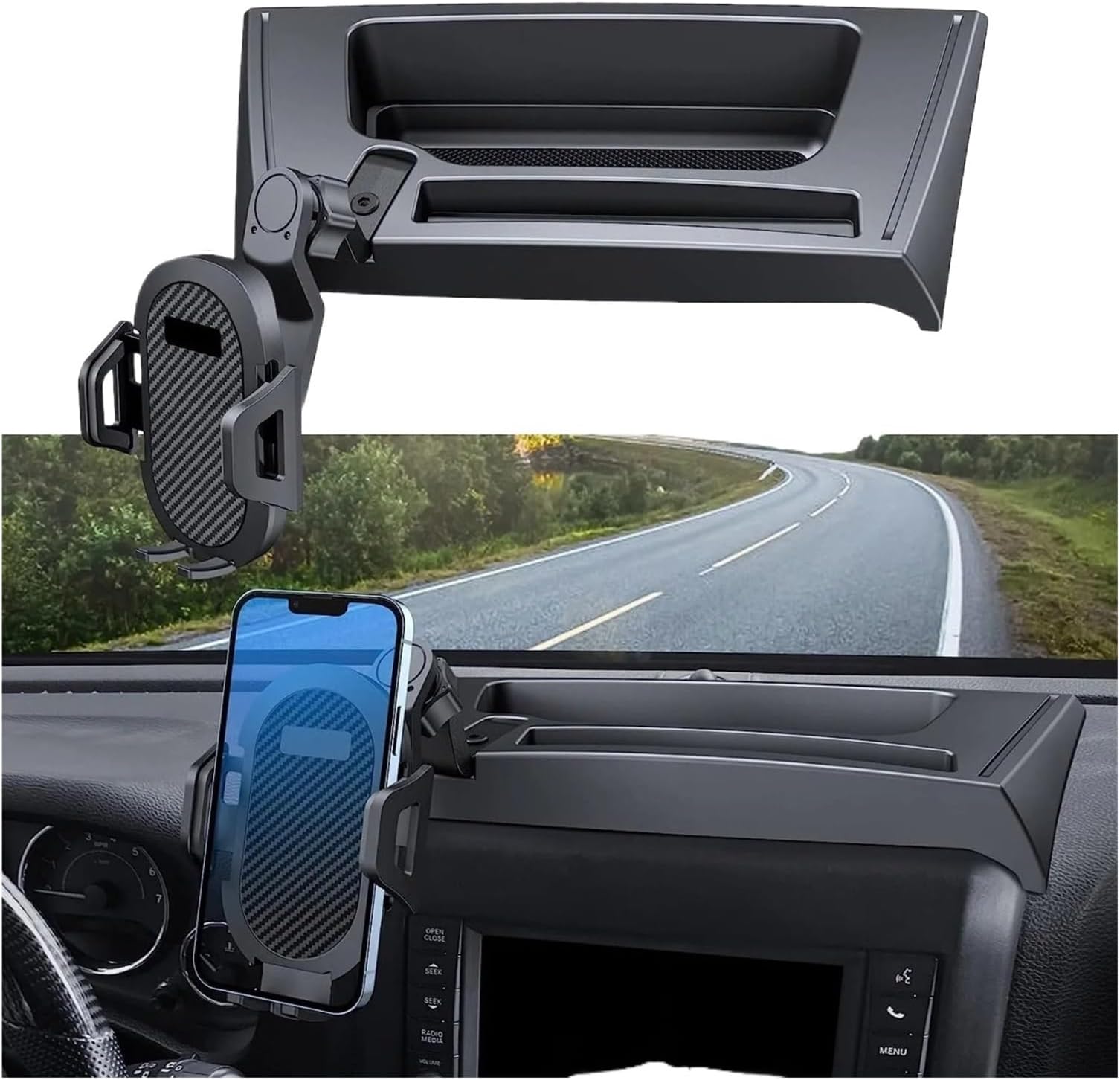 Car Dashboard Phone Holder Mount Multi-Mount Phone Holder Dash Tray Organizer Compatible With Jeep Wrangler JK 2011-2017