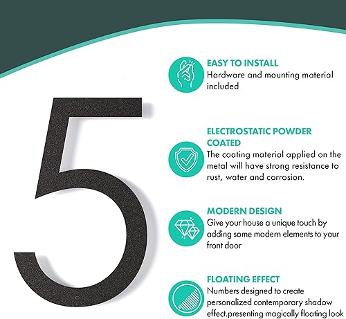 Miniatura 3 de Números de casa flotantes modernos de 12 pulgadas para exteriores  Números de casa de metal grandes para exteriores  Números de dirección de casa