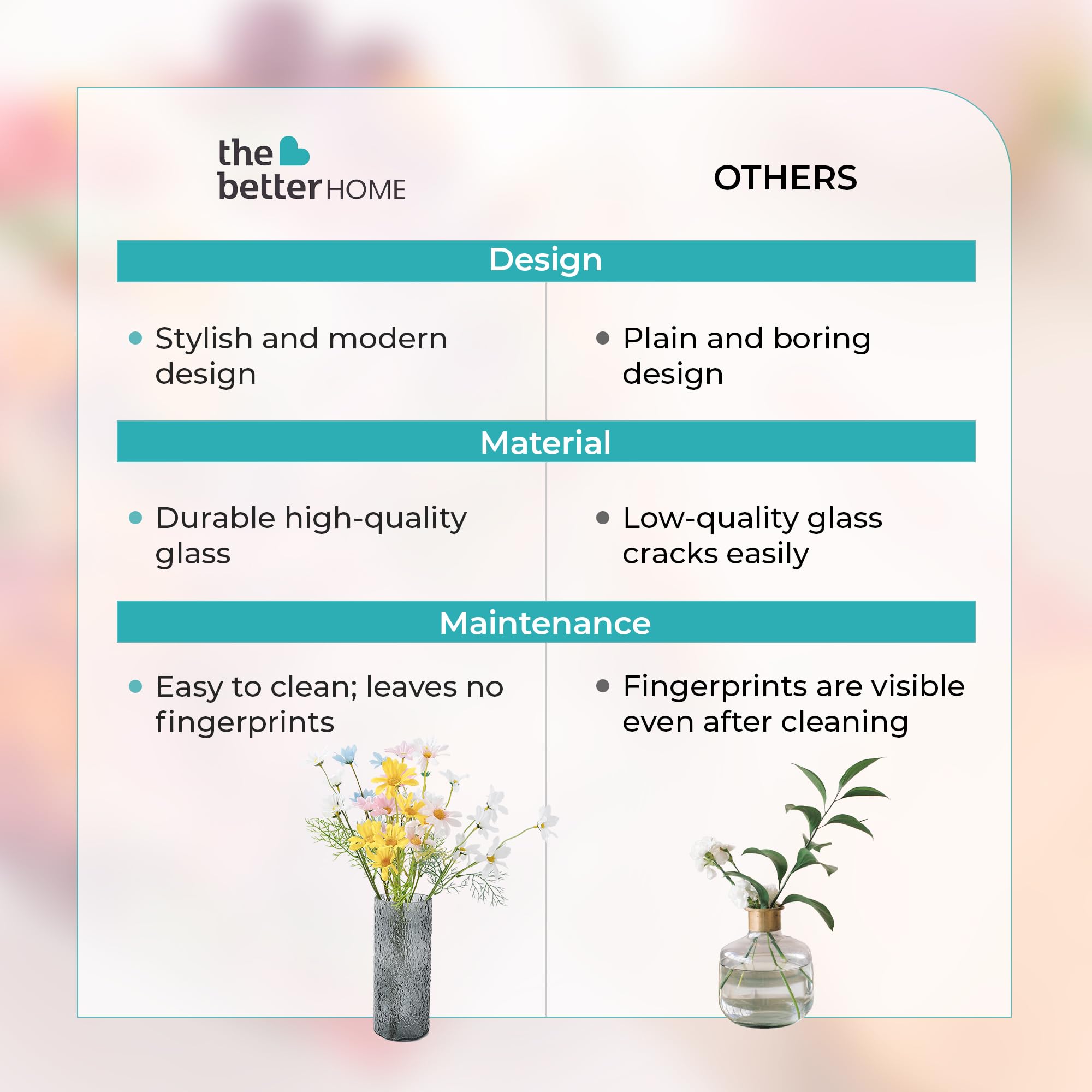 The Better Home Flower Vases for Home Décor (2Pcs-24cm) | Vases for Living Room, Temple, Office Table, Reception Area | Glass Flower Vase Home Décor Items 4