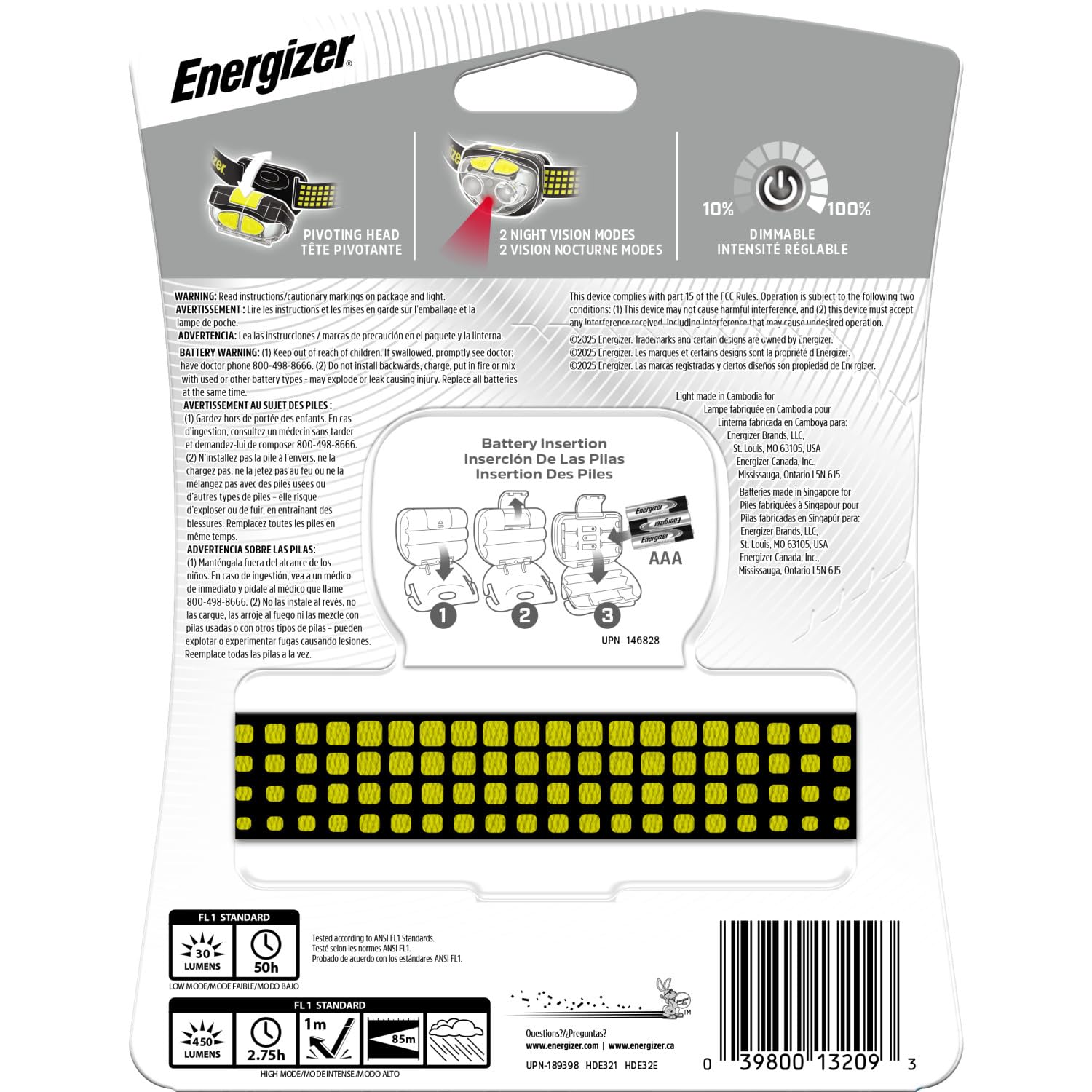 Energizer Vision Ultra Portable Lampe Frontale, 6 Modes, 400 lumens