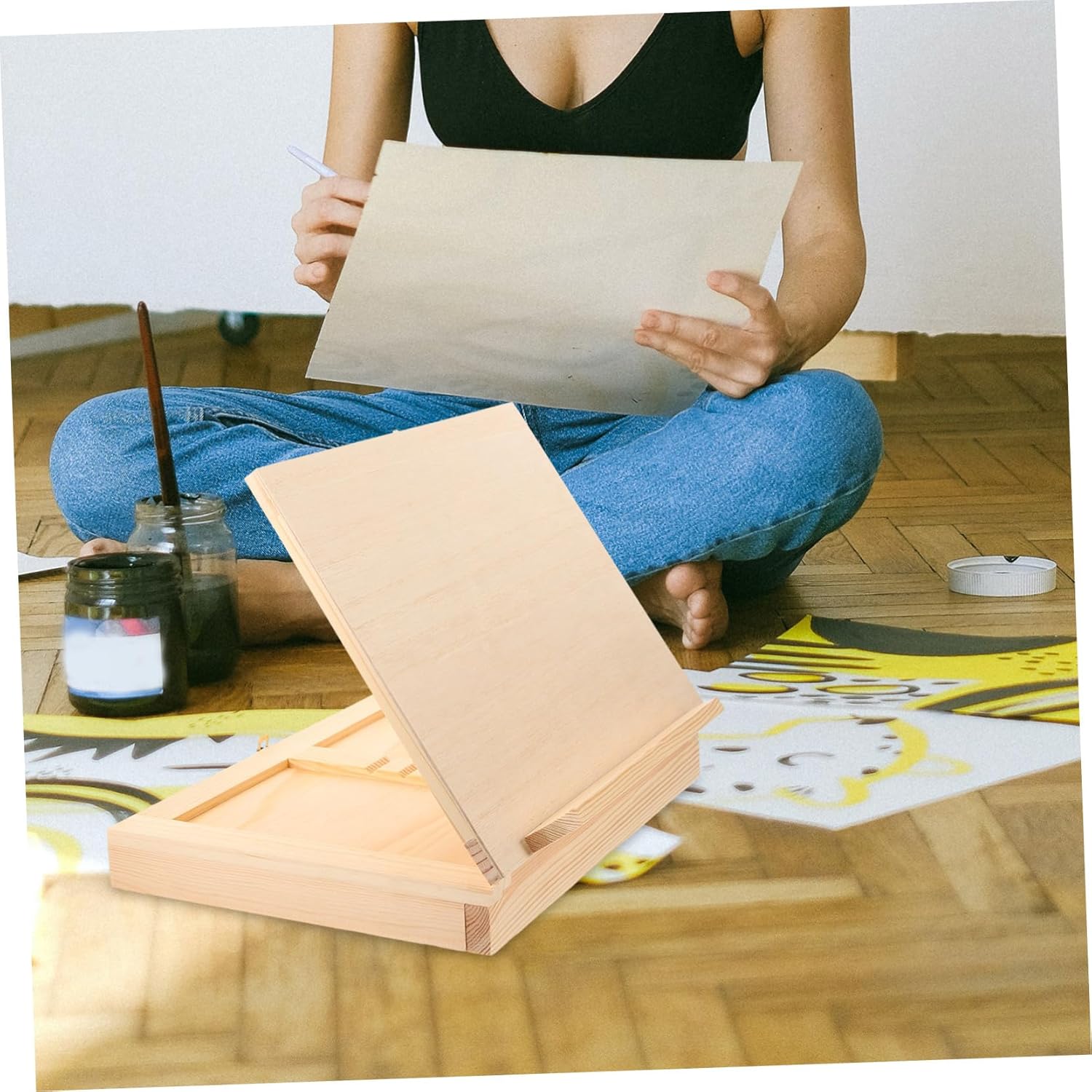 Drawing Easel with Wood Art Board Portable Sketching Stand with Storage Drawer