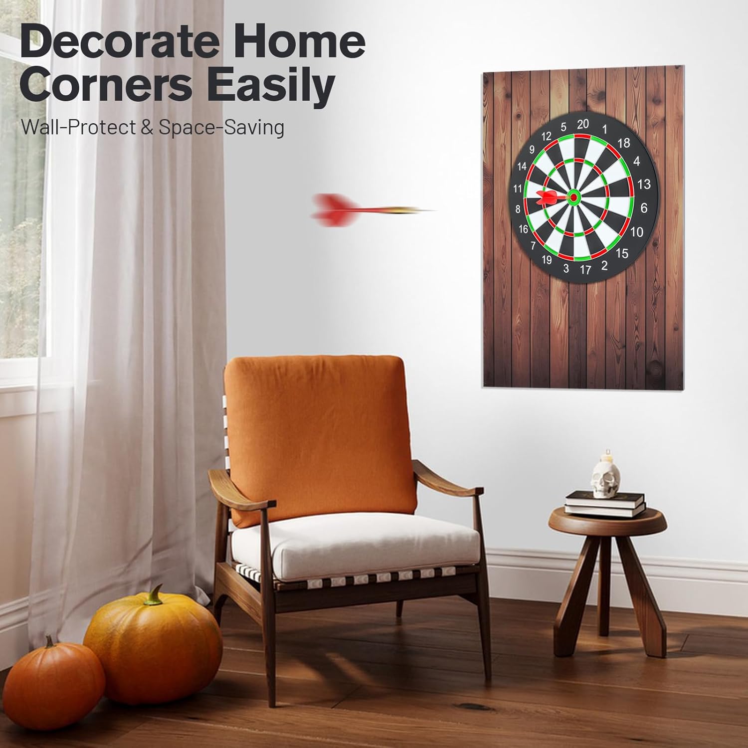 Felt Dart Board Wall Protector, Foldable Backboard for Standard Dart with Adhesive Pads, Wood Grain Design, Home Basement Garage Use