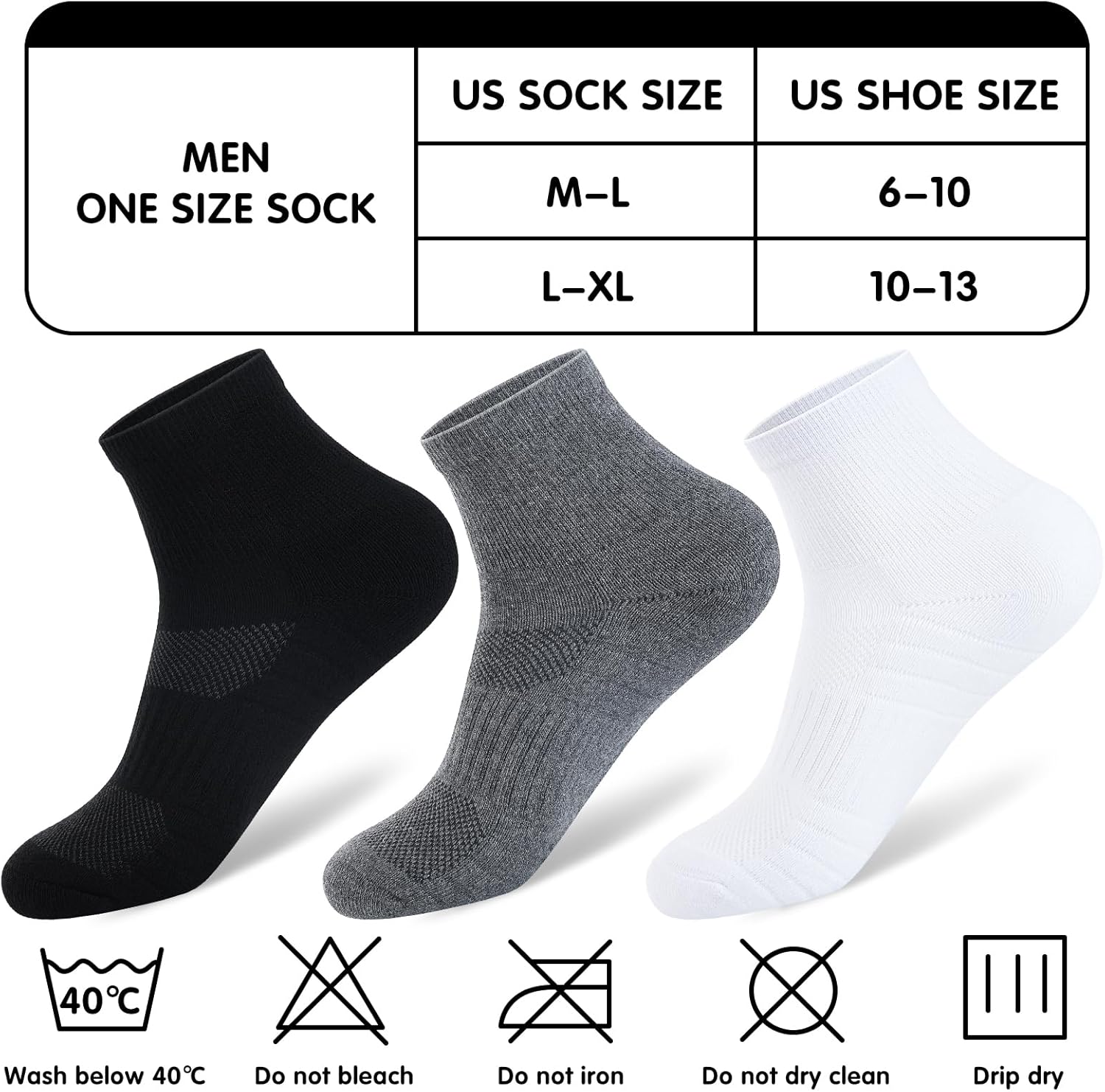 Mens 100% Cotton Cushioned Ankle Socks, Moisture Wicking Breathable Athletic Performance Running Quarter Socks - Image 3