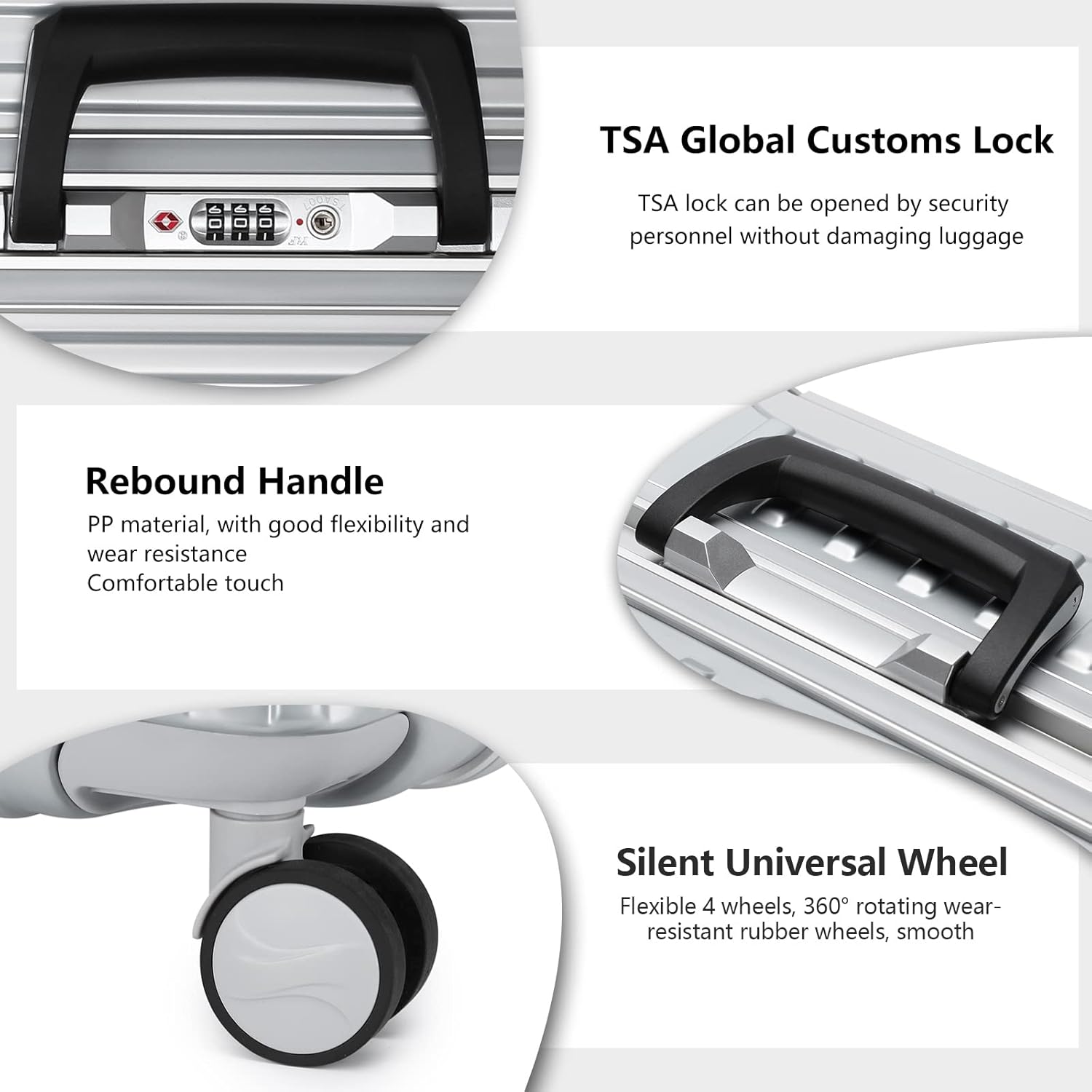 review LEAVES KING Luggage Aluminum Frame Suitcase, 100% PC Hard Shell Carry On Luggage with TSA Lock, Zipperless Suitcae with Wheels (24inch, Silver)