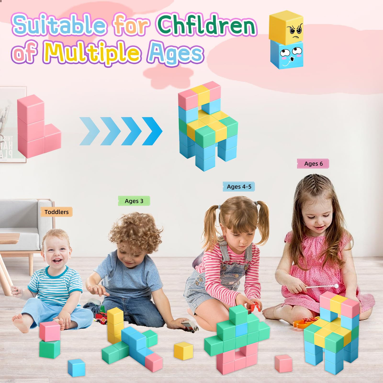 Blocs De Construction Magnétiques 60 Pièces – Jeu Éducatif 3D Pour Enfants 3-8 Ans, Garçons Et Filles