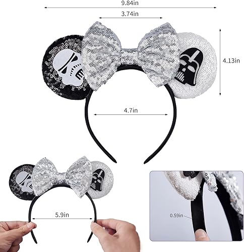 Miniatura 2 de FANYITY Orejas de disfraz de Minnie, 2 diademas de orejas de Mickey para niñas y mujeres, talla libre (calavera 2)