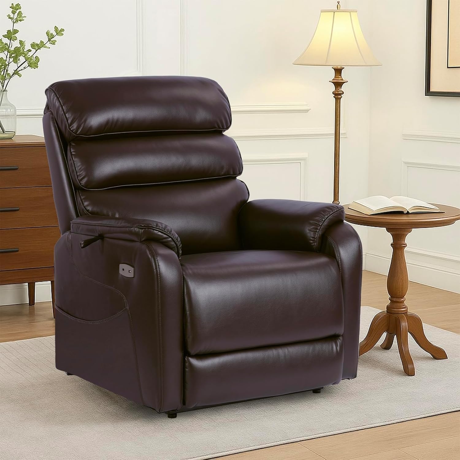 Recliner Sofa Recliner Chair Power Lift Genuine Leather Adjustable Lay Flat Heat Massage for Elderly Adults Living Room Comfort