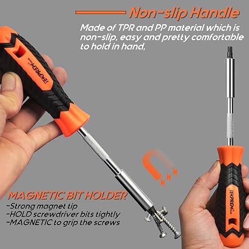 Miniatura 6 de TEKPREM Juego de 24 brocas hexagonales métricas y SAE con destornillador magnético de 14 pulgadas, brocas Allen para taladro, tira de goma y caja de