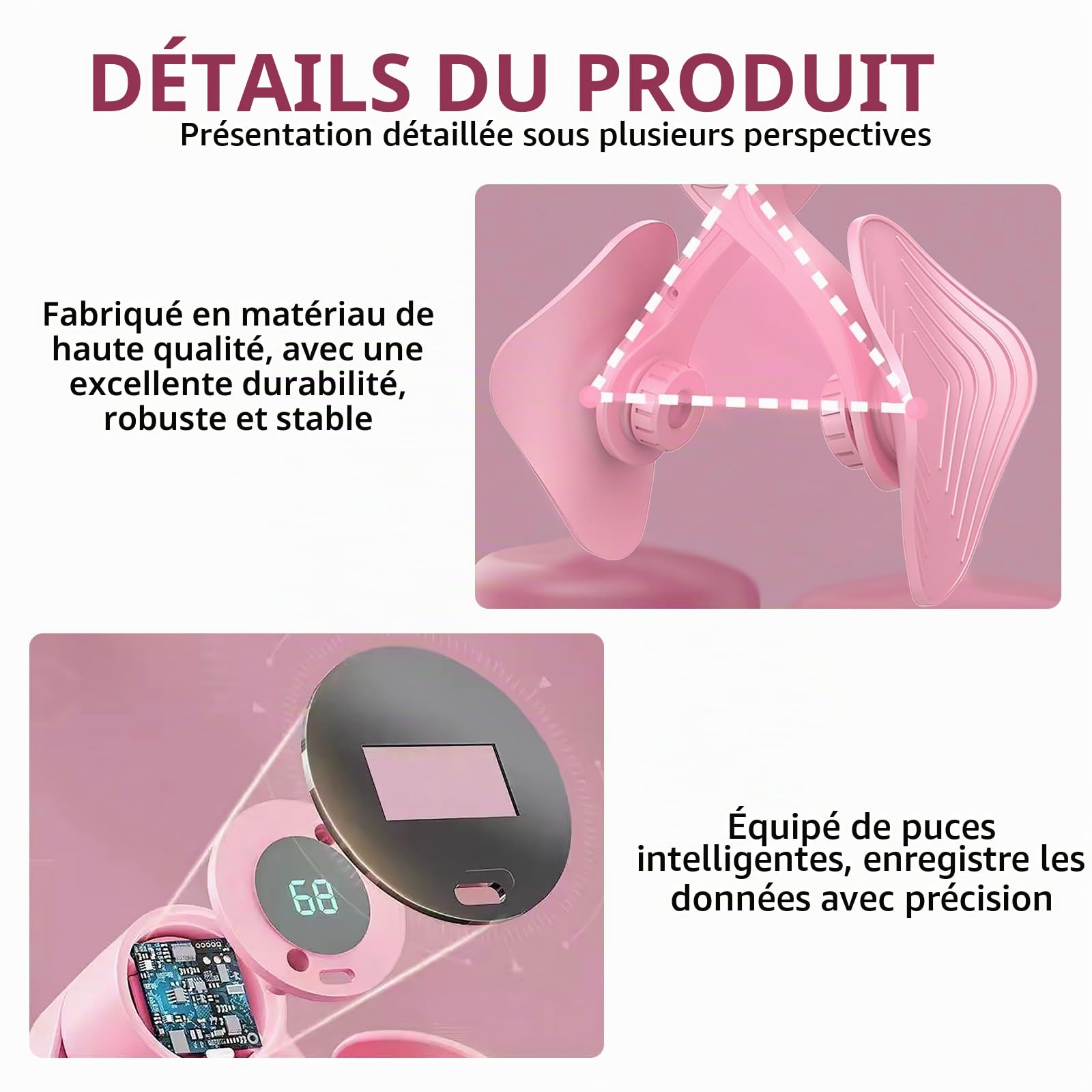 Appareil d'entraînement pour les cuisses, le plancher pelvien, pour la maison, les jambes, les hanches, le plancher pelvien, pour le post-partum, la maison, les jambes (rose)