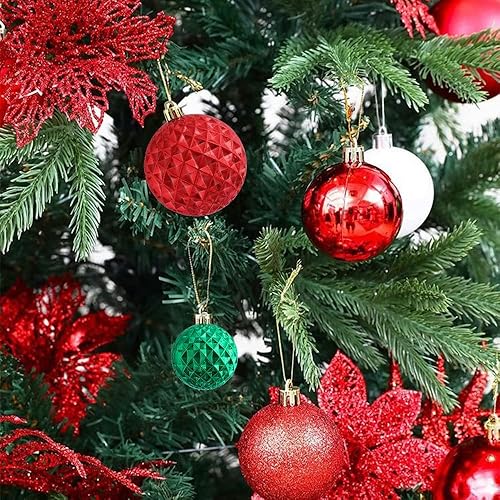 Miniatura 5 de Adornos de bola para árbol de Navidad, paquete de 45 decoraciones para el árbol de Navidad de 3.15 pulgadas, color rojo, verde y blanco, adornos
