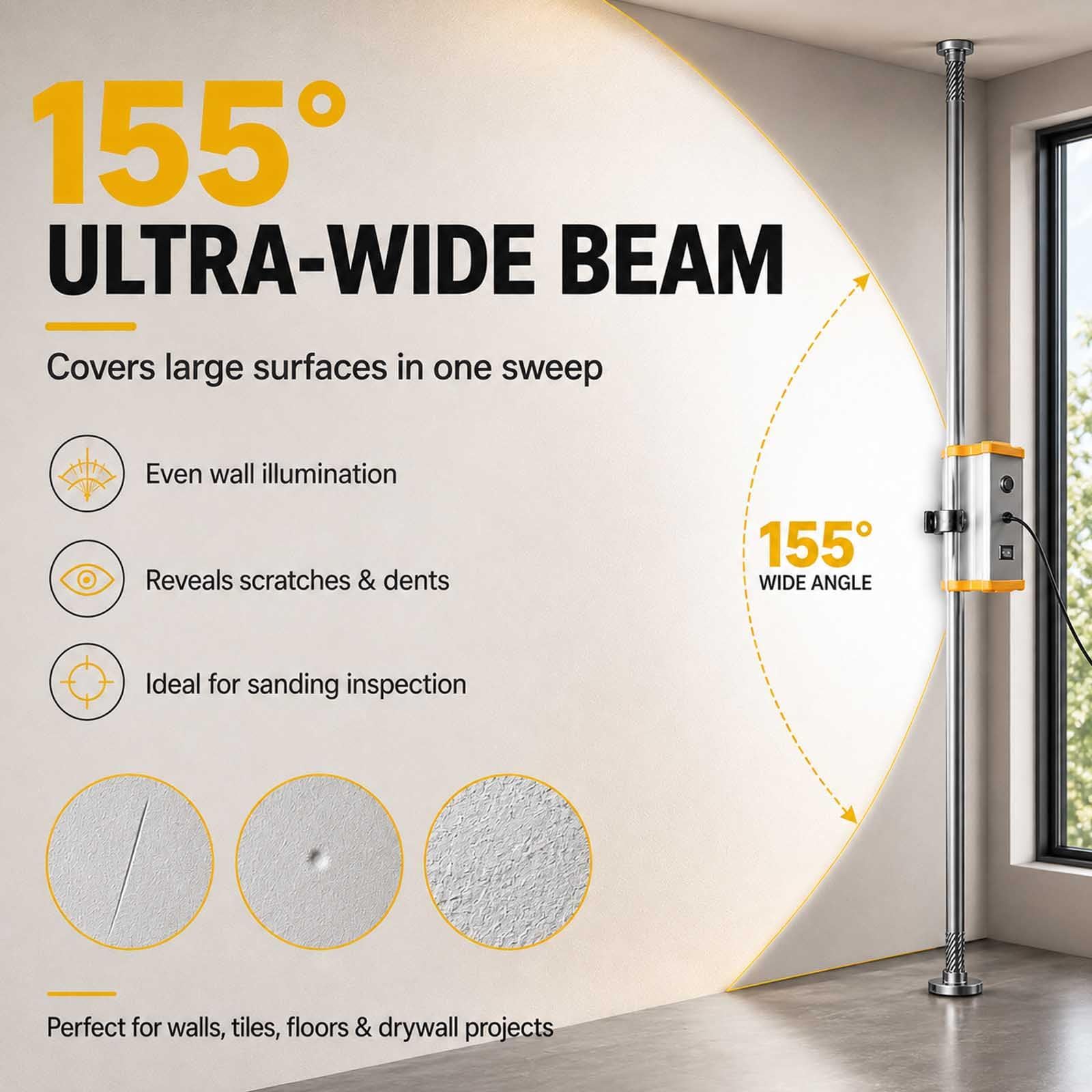 Lampada Led Per Ispezione Superfici,3 Livelli,Supporto Telescopico Light | Luce Grandangolare 155°, 3 Livelli, Testa Girevole 360°, Supporto Telescopico Mani Libere E Cavo 8 M Per Pareti E Soffitti