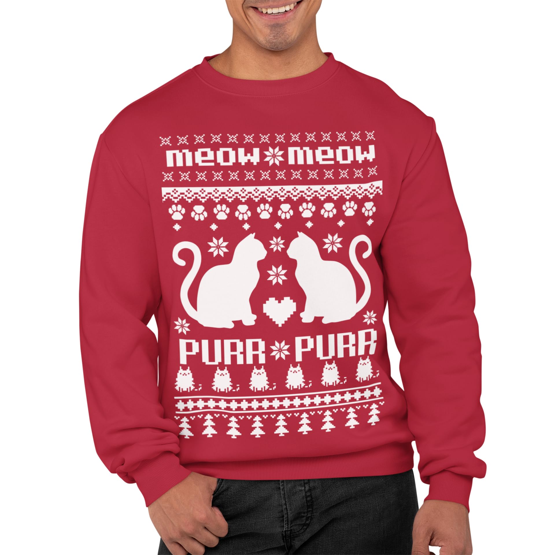 Graphic Impact Unisex Red Funny Kitty Meow Meow Cat Lovers Ugly Sweater Christmas Xmas Jumper (, Xxlarge)