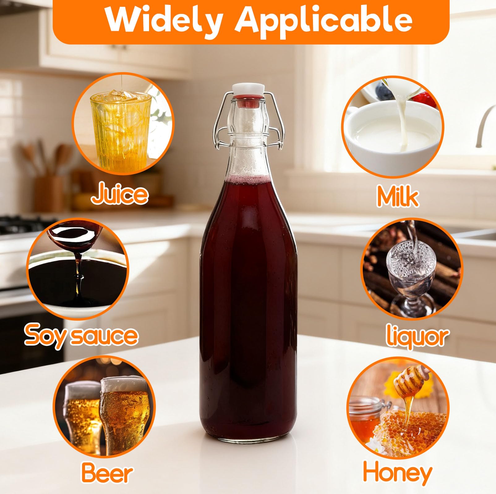 6 Piezas Botella Agua Cristal de 500 ml con Tapón Hermético y Embudo, Botellas de Vidrio Transparente Hermética, Botellitas Bebidas Reutilizables para Jugos, Aceite, Jarabe, Cerveza, Vinagre, Kombucha