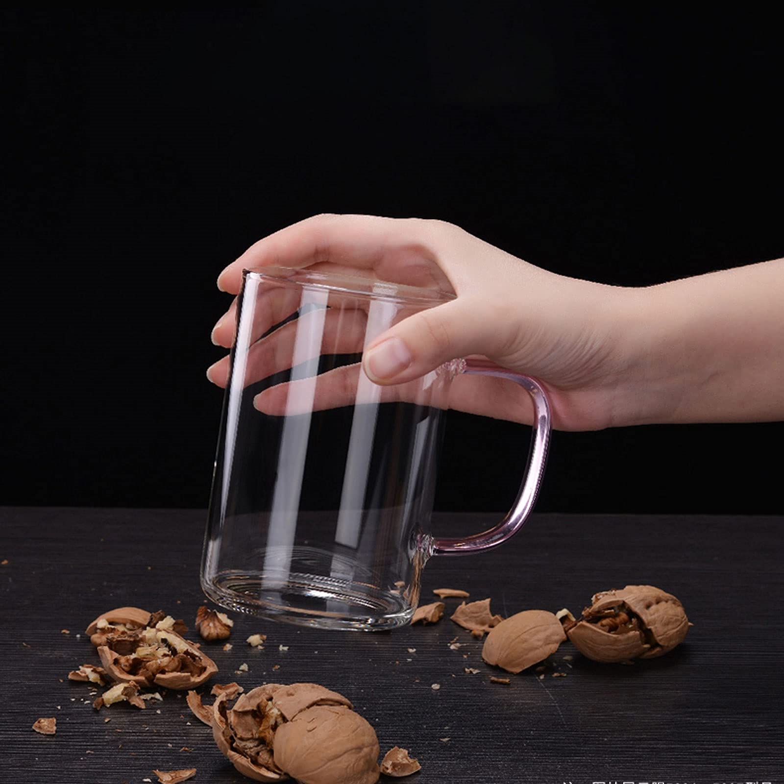 Szklane kubki do kawy, zestaw 2 szklanek z uchwytami (opcjonalnie 380 ml i 480 ml), filtr, wyroby szklane, śniadanie, mleko, napoje, kawa, zielona herbata, zestaw szklanych kubków do kawy