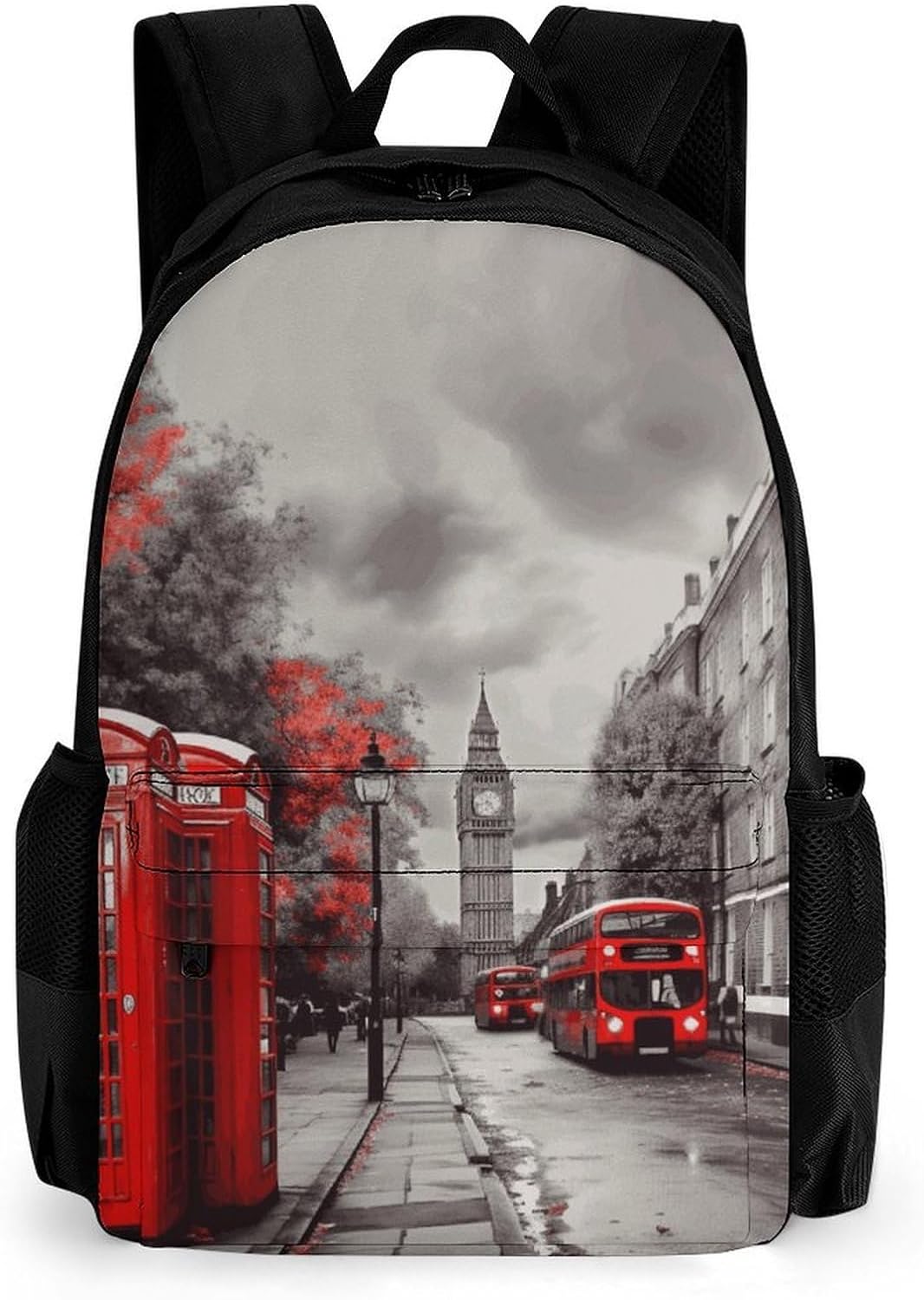 Portable Red London Street Backpack with Front & Side Pockets