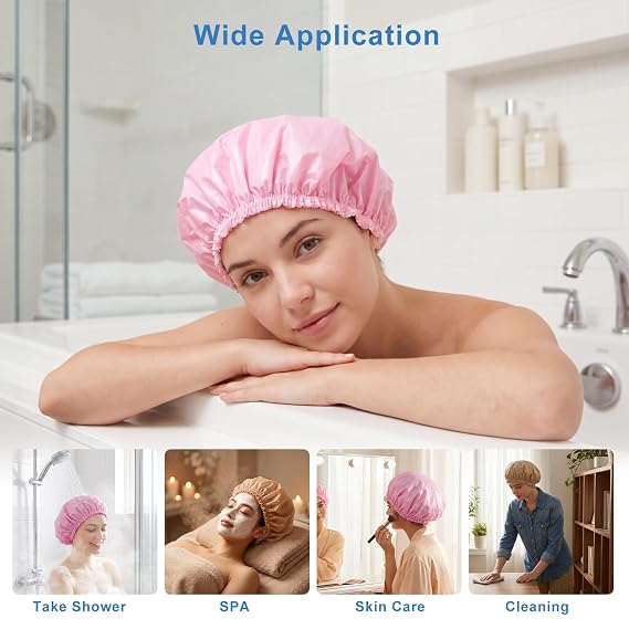 6 PCS Shower Caps for Women, Large Double Layers Bath Cap