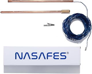 nasafes Portable Copper Grounding Rod Kit for Generator & Electric Fence - 24" Rod + 65FT Wire w/ Alligator Clip, Plug & Play