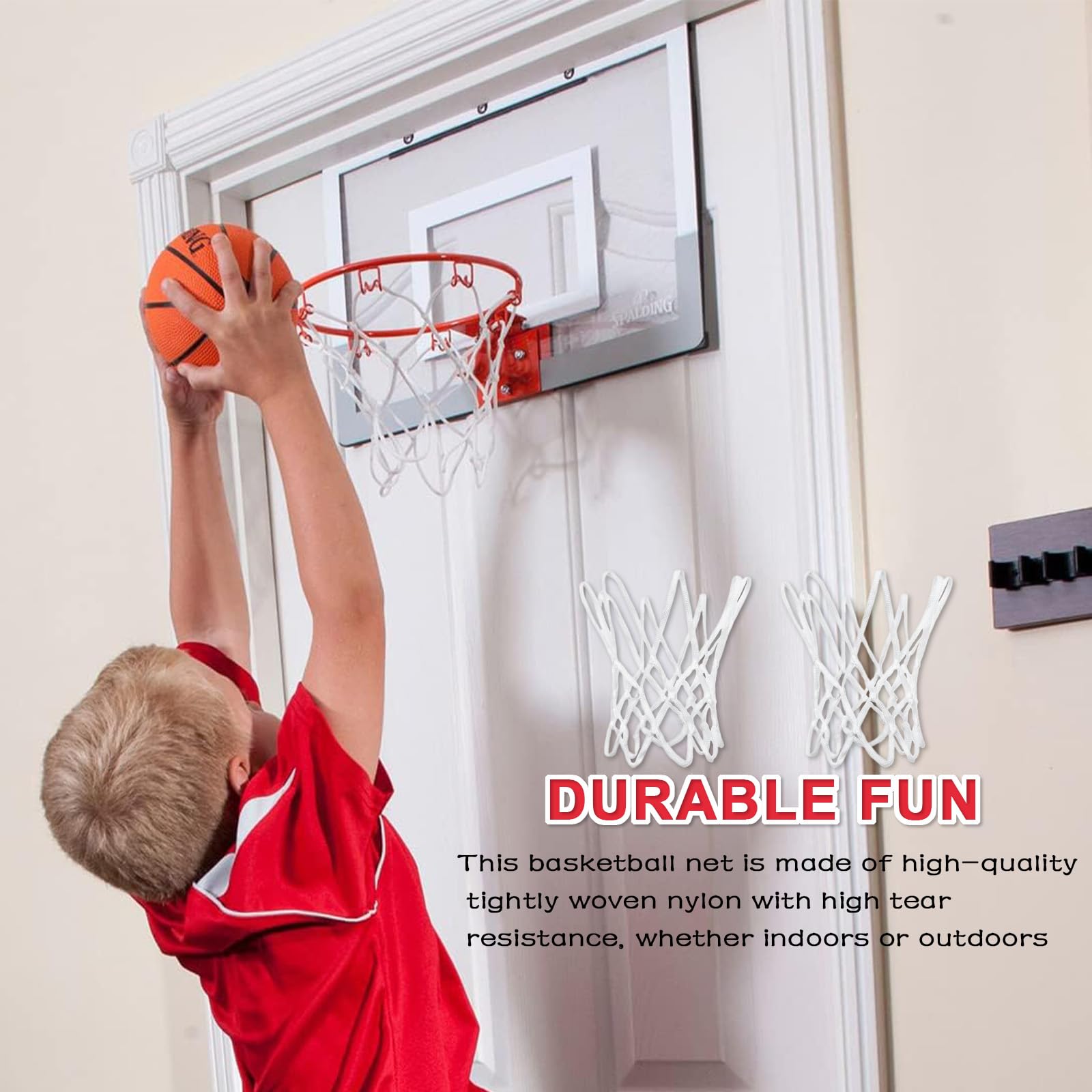 Rete per Canestro da Basket Mini – Sostitutiva in Nylon Resistente – 2 Pezzi – 8 Ganci – Uso Interno ed Esterno – Colore Bianco