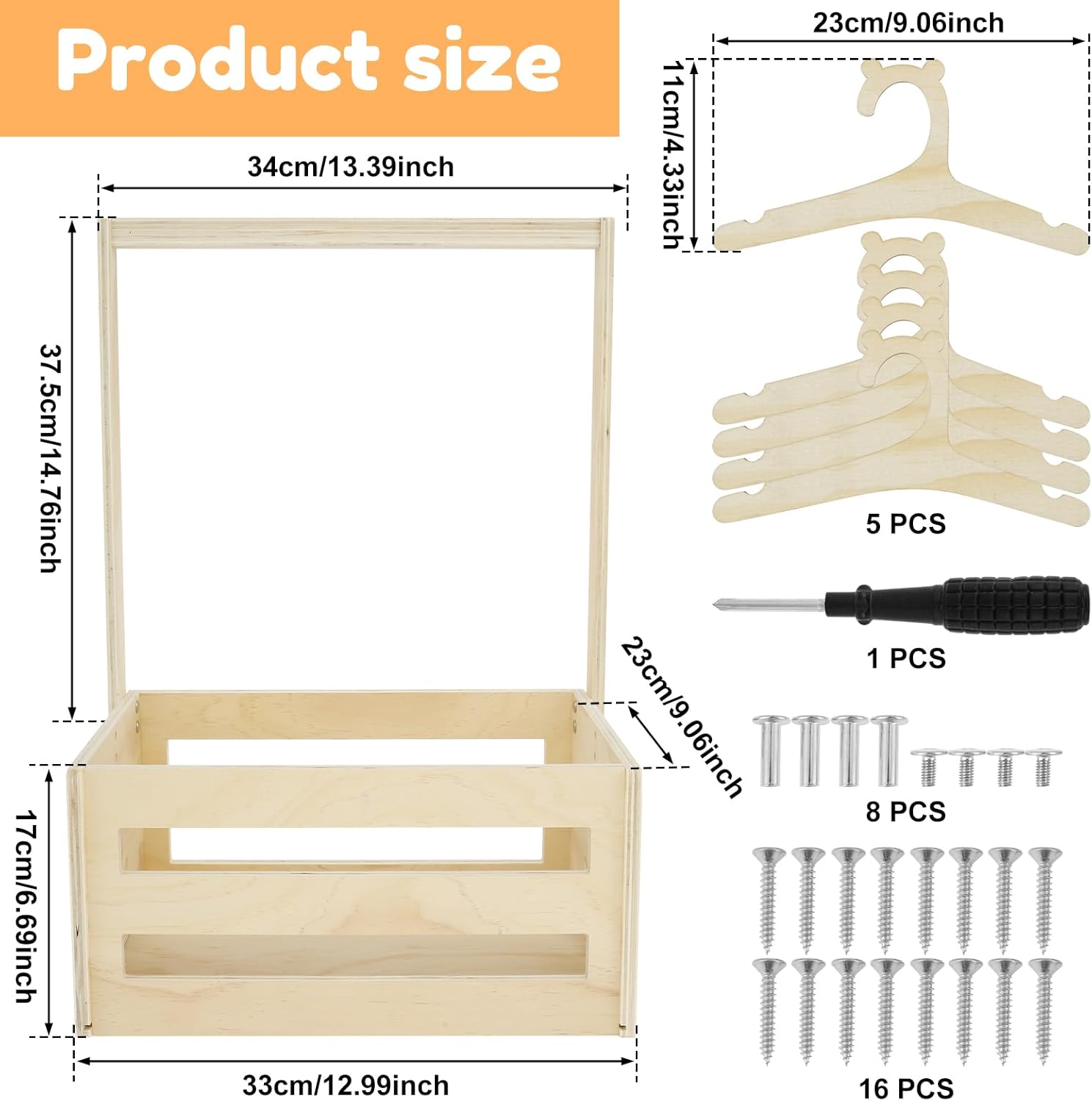 Wooden Baby Shower Crate Closet, Large Capacity Baby Shower Present Basket Decorative Baby Clothes Crate Box for Clothes Shoes Toys