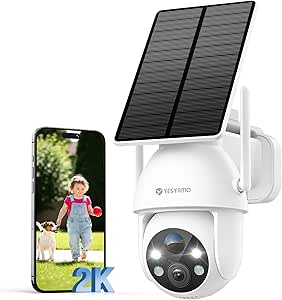 YESYAMO 2K Wireless Outdoor Wi-Fi Camera with Solar Panel, External Battery Surveillance Camera, 360° PTZ, Colour Night Vision, Two-Way Audio, Pir, 2.4GHz, IP66 asin的图片