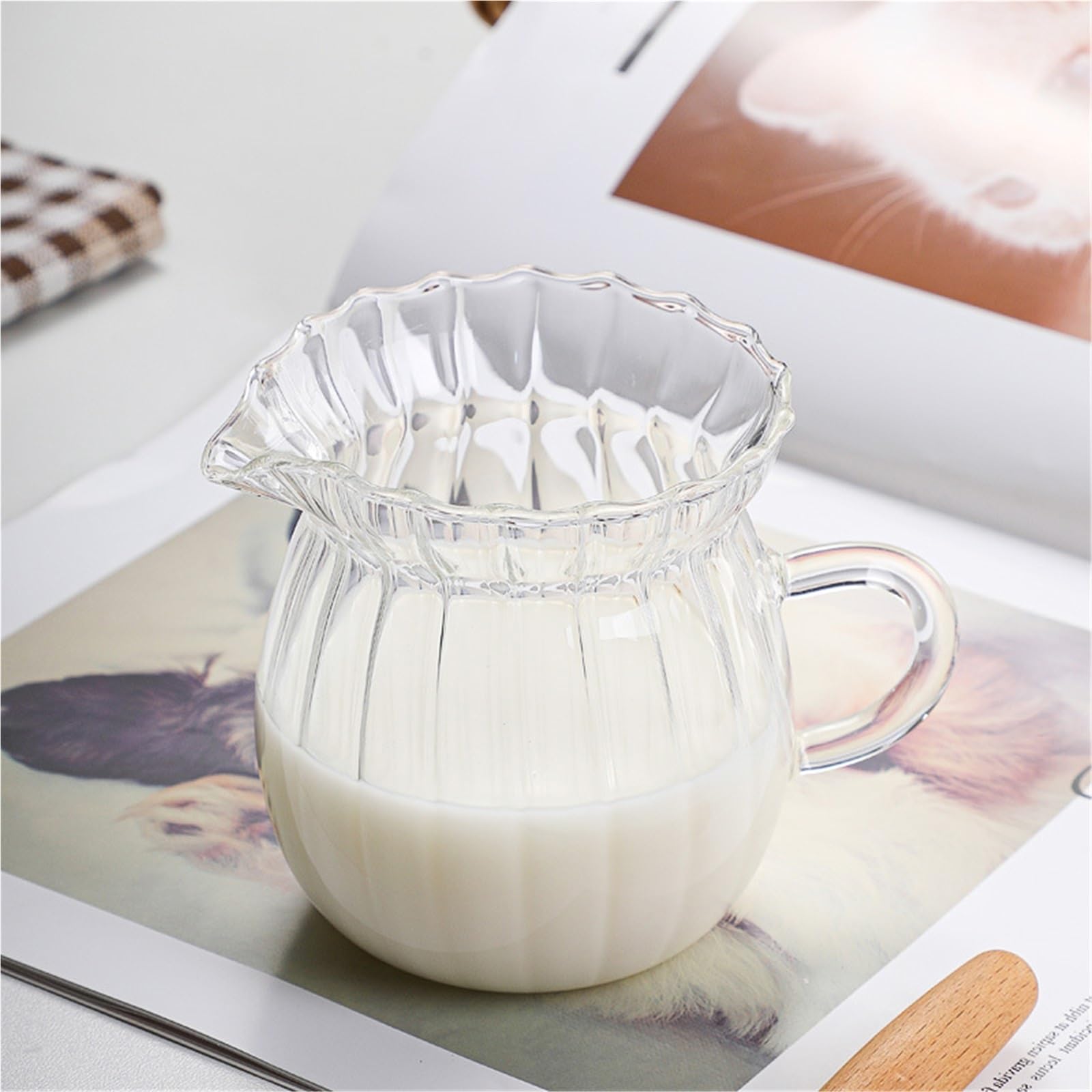Jarra de leche y café cristal, jarra té multifuncional transparente for sala estar, hogar, cafetería, oficina, bebidas, 2 uds Para Espumar(8 * 6.3cm-160ml)