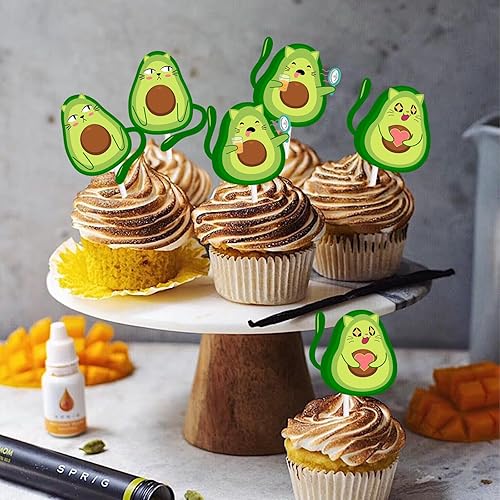 Miniatura 7 de Decoración para cupcakes de postre de aguacate con purpurina verde, decoración temática de guacamole para baby shower, niñas y niños, suministros de