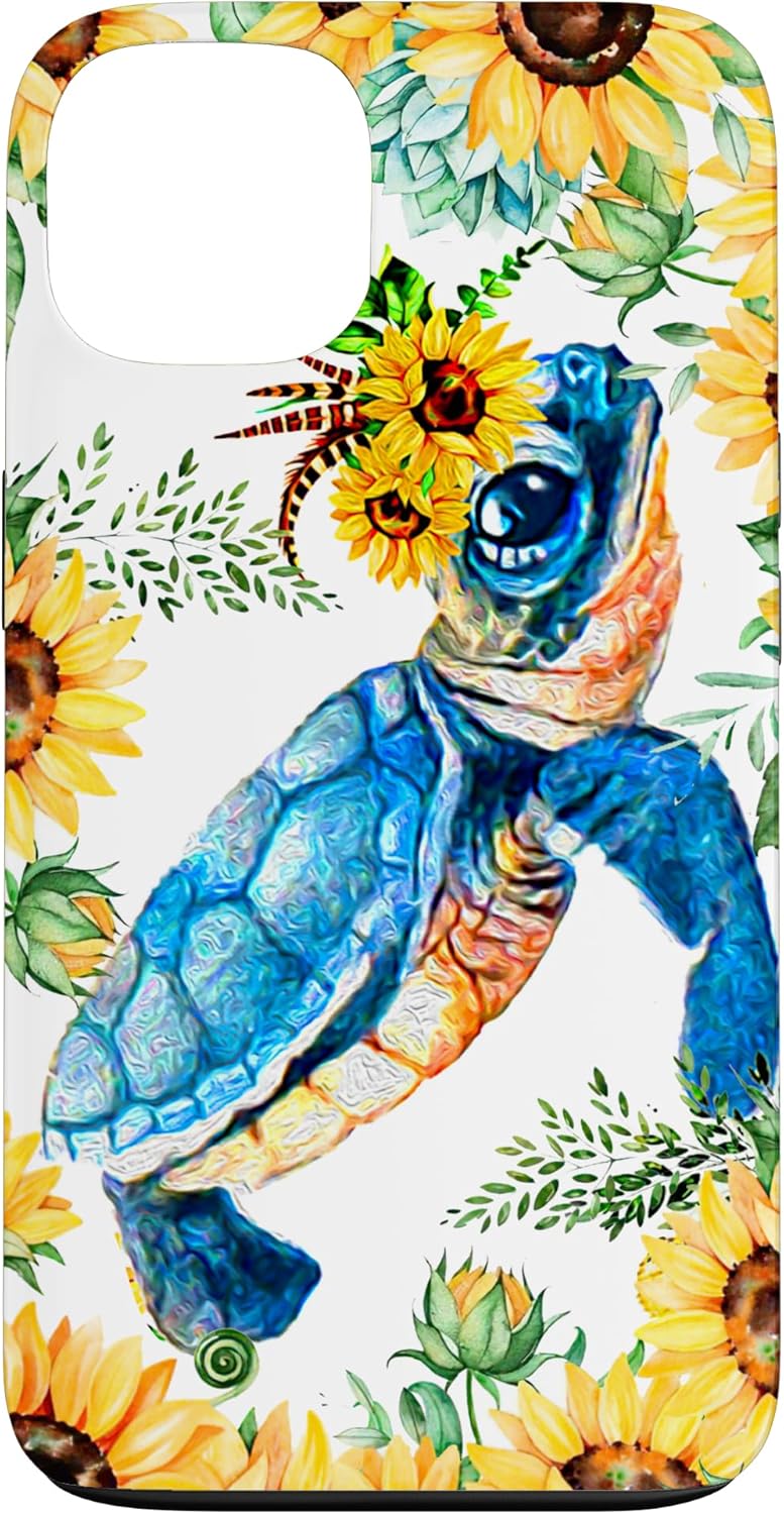 iPhone 15 Turtle Sunflower Case