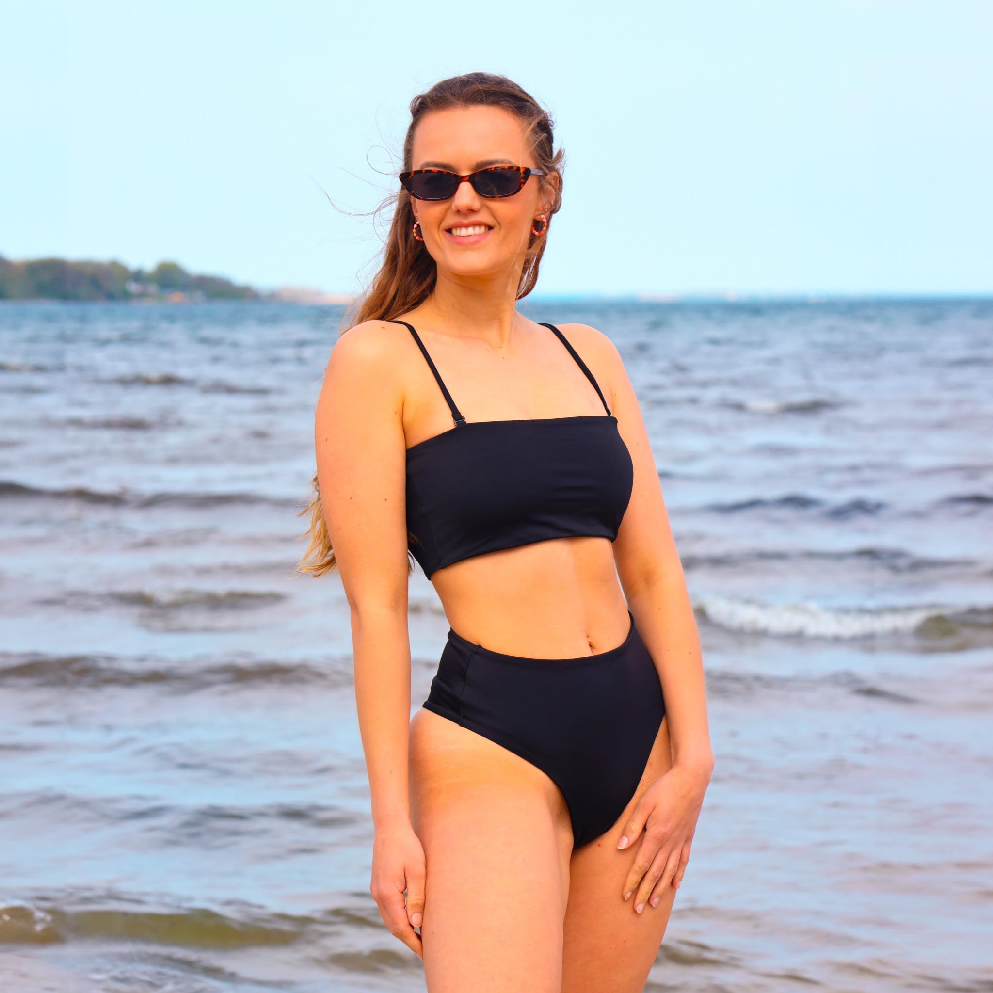 MYLILY Bikini Top Bandeau | Bandeau Traje de baño Mujer| Tirantes Removibles y sin Tirantes | Bikini Top Banda Negro