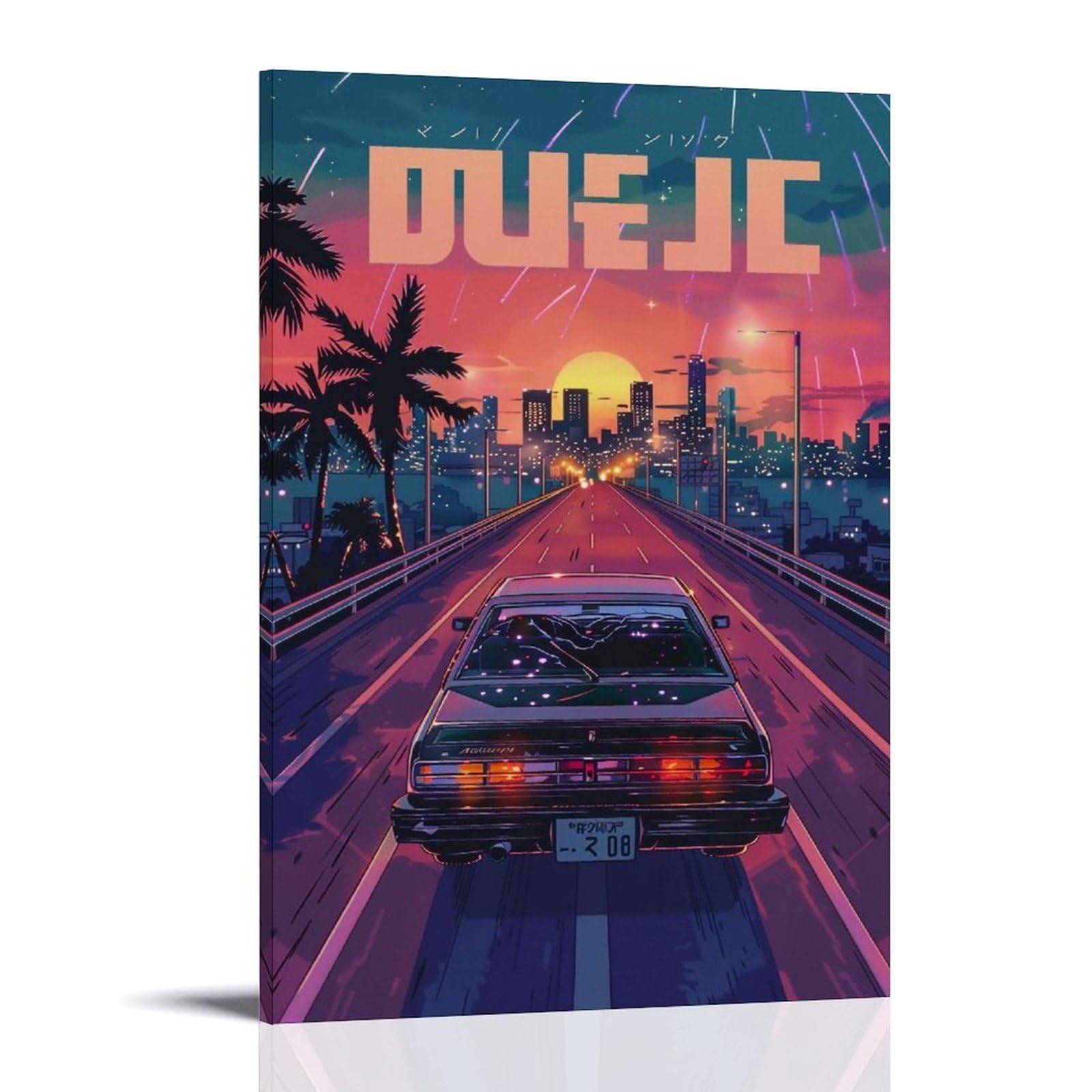 HUERYRYHY Tokyo Night Drive 01 Poster Wall Art Canvas Vintage Aesthetic Painting Decor for Rooms 20x30inch Frame-style