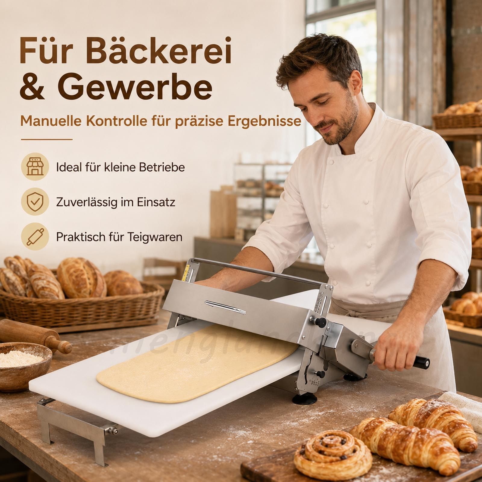 Teigausrollmaschine Edelstahl Gewerbliche/Heim, Manuelle Faltbare Ausrollmaschine Mit 0-25mm Einstellbarer Dicke FüR BläTterteig, Fondant, Pizza, Croissants Und Konditoreien Modell300