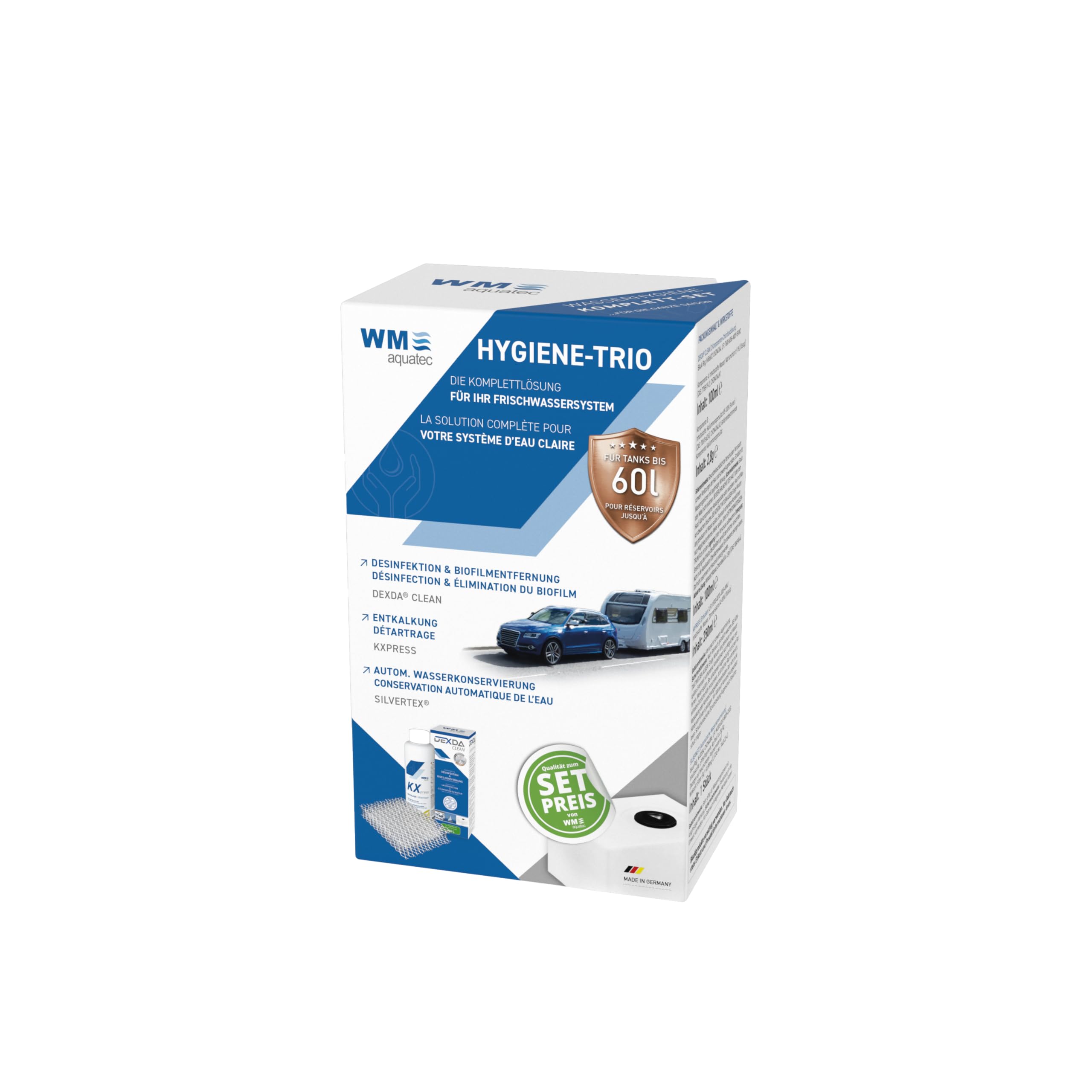 WM aquatec UV-8 steel KLW60 | Komplettlösung Wasserhygiene für Wohnmobile, Caravans & Boote | Frischwassersystem-Pflege mit Aktivkohlevorfilter & UV-C LED Desinfektion | Made in Germany