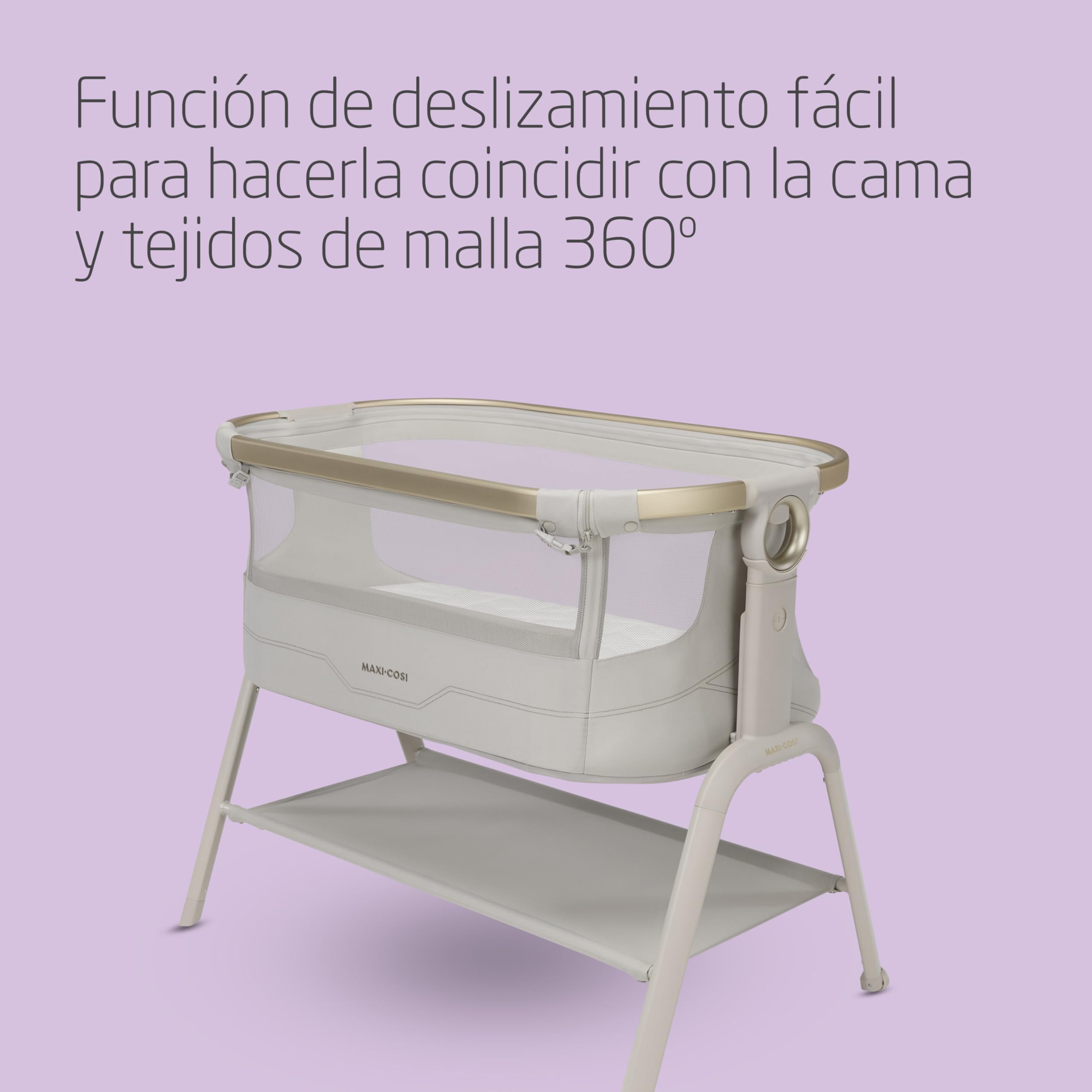 Maxi Cosi Iora² Cuna Colecho, 0-6 Meses (9 kg), Cuna Colecho Bebé Plegable y Ligera, Colchón CloudCore de 5cm, 5 Niveles de Altura, 2 Ruedas con Deslizamiento Suave, Fácil de Mover, Elegance Beige