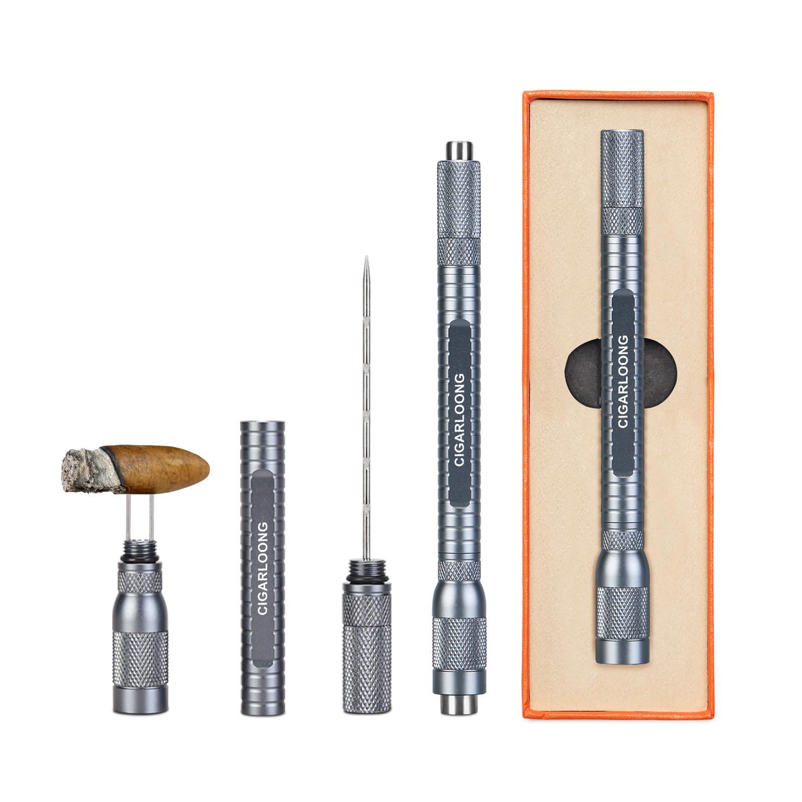 CLZOONG Cigar Punch 4-in-1,Cigar Punch Tool Set Portable with Double Size (8mm&11mm) Cigar Draw Enhancer Tool and Twin Nubber Stainless Blade with Gift Box (Grey/Blue)