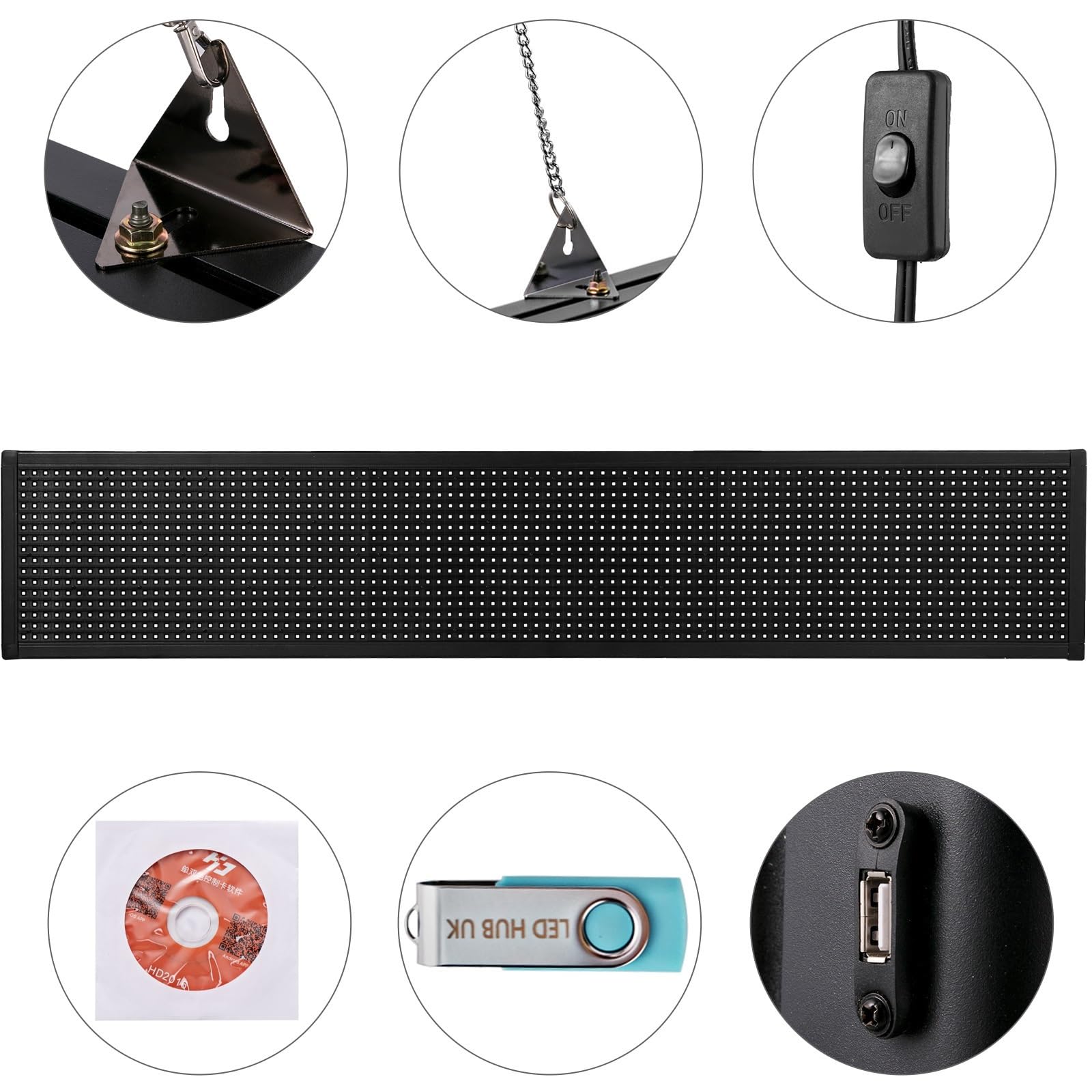 P10 LED-Laufschild, 96,5 x 16, cm, vollfarbig, rollende Informationstexte, Nachrichtentafel, WLAN, programmierbare digitale Anzeige Für Heimwerkerprojekte