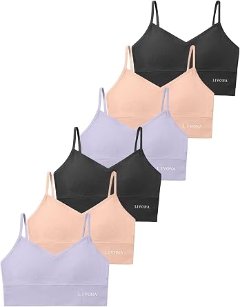 Youth Training Bras for Girls-Sports Bra, Wirefree Bra, Padded Everyday Bra Bralette,Crop Cami Tank Top 6-14