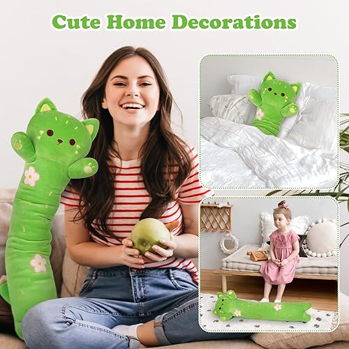 Miniatura 3 de Prewplam Almohada larga de felpa con forma de gato, almohada de felpa de gato de 24 pulgadas, peluche largo Kawaii, peluche largo de gato, juguete