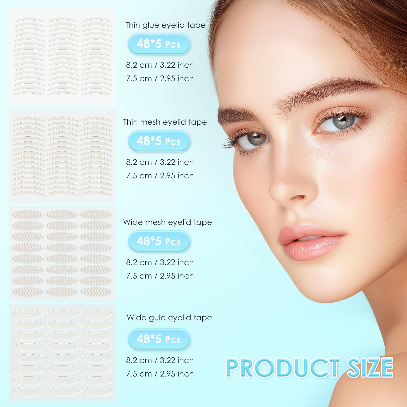 AUSLKA Eyelid Tape Eyelid Lift Strips (960 Pcs) 4 Types, Double Eyelid Tape for Loose Eyelids Single Eyelids Big Eye Effect - Image 4