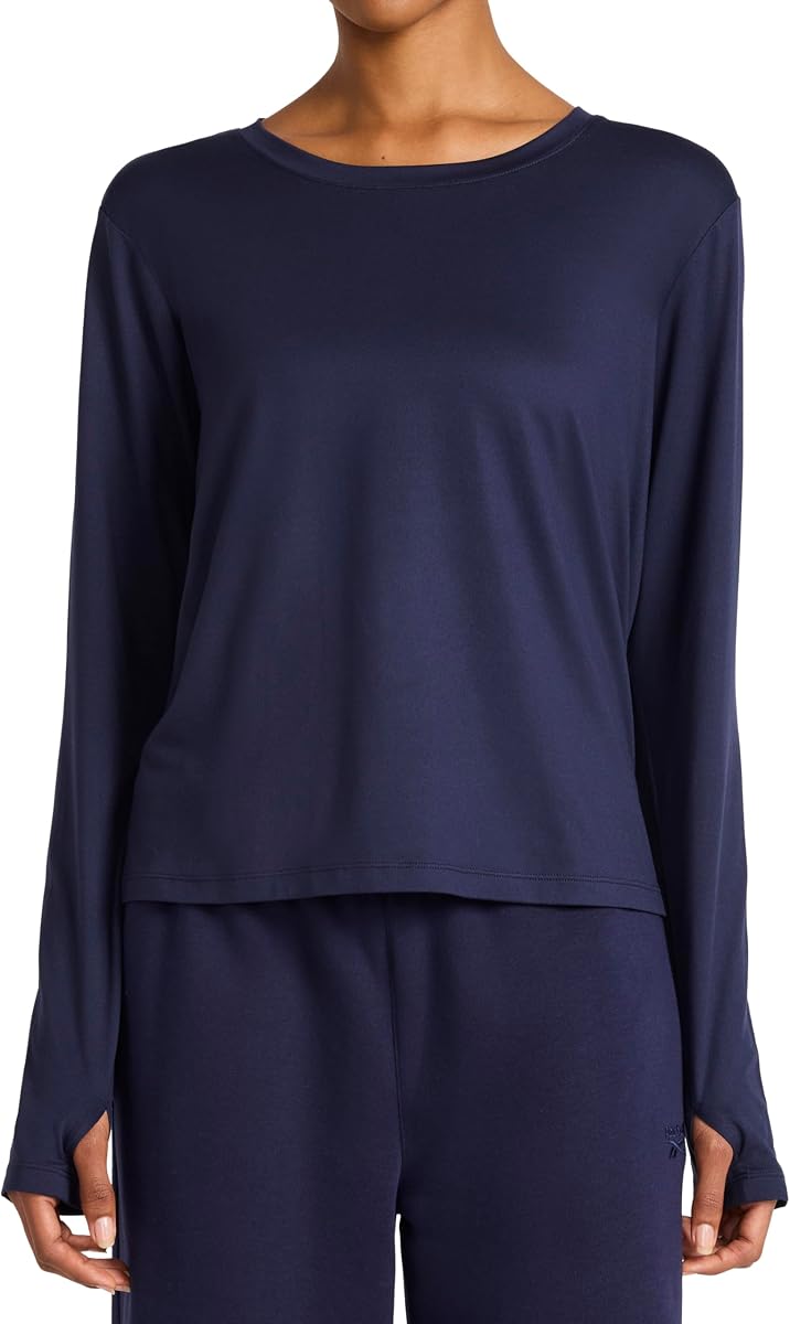 Women's Long Sleeve Crewneck Top, Standard Fit, Lightweight Stretch Poly Marled Jersey Fabric