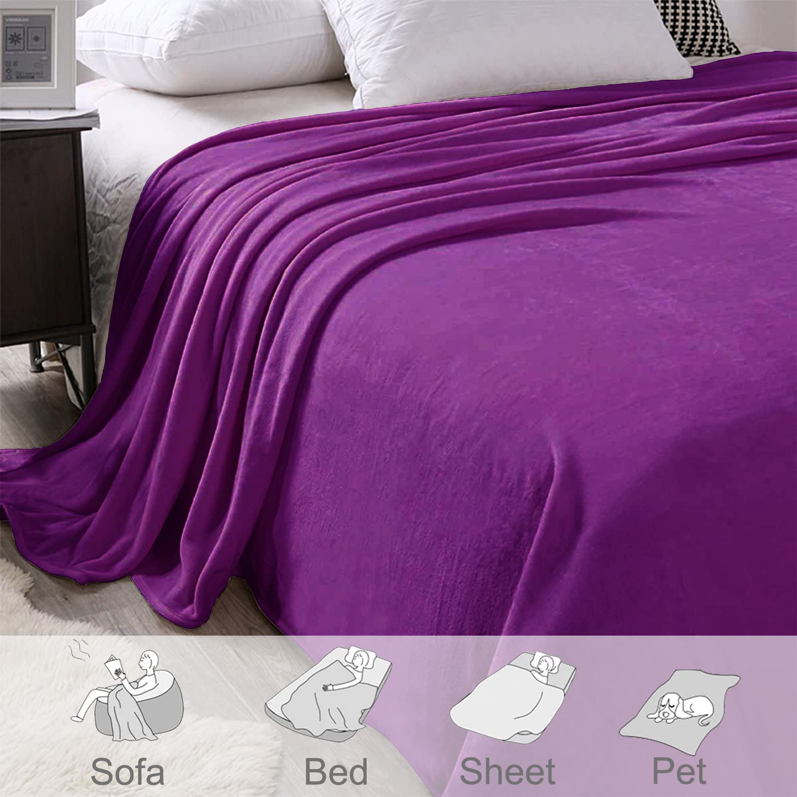 Exclusivo Mezcla Fleece Blanket Double Size for Bed Super Soft and Warm, All Season Use, Cozy, Plush, Lightweight, 150x200 CM, Purple - Image 4