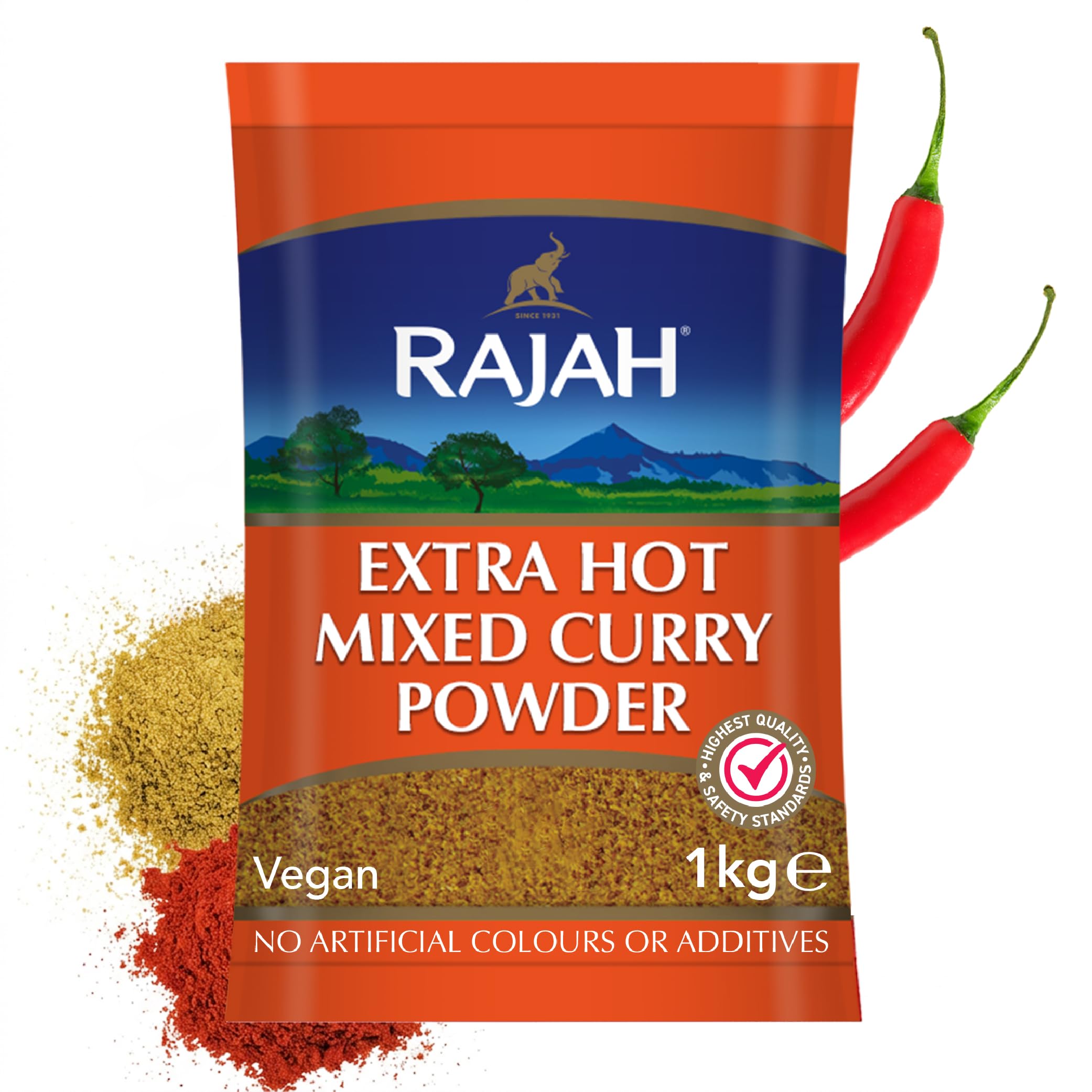Rajah Spices Extra Hot Mixed Curry Powder 1KG | Curry Powder | Spicy Curry | Masala | Indian Spice | Indian Curry | Hot Madras | Madras Powder | (1kg)