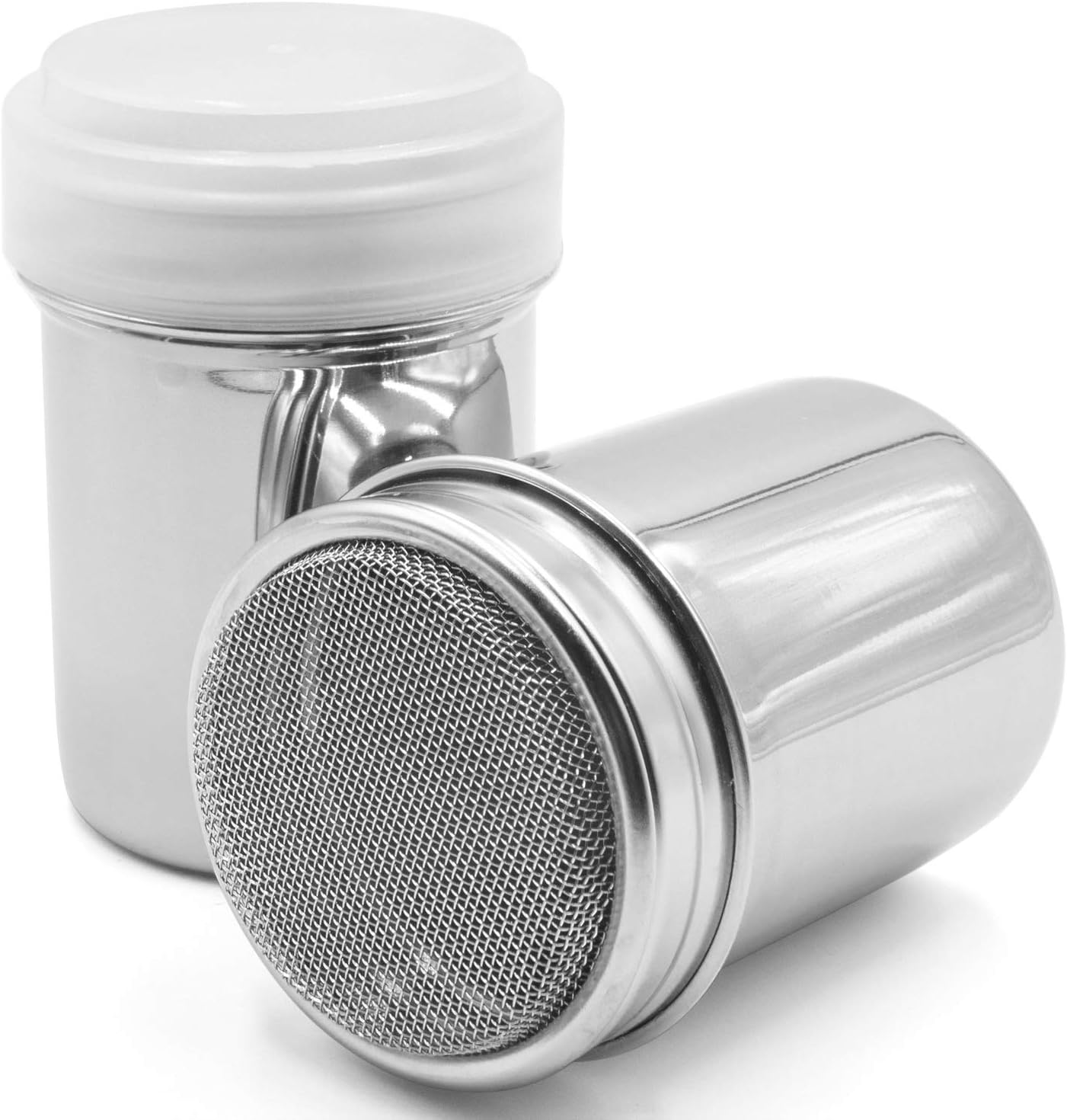 2 Pack Powder Sugar Shaker with Lid Cinnamon Icing Cans Cocoa Flour Cinnamon Icing Stainless Steel Fine Mesh Shaker Sugar Powder Sifter Sprinkler Dredgers Chocolate Coffee