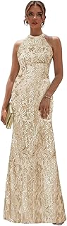 Halter Mother of The Bride Dresses for Women Sequin Lace Evening Dress Mermaid Formal Party Gown